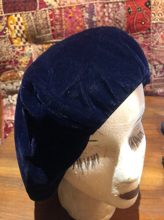 Vintage Blue Velvet 10 Inch Beret Hat