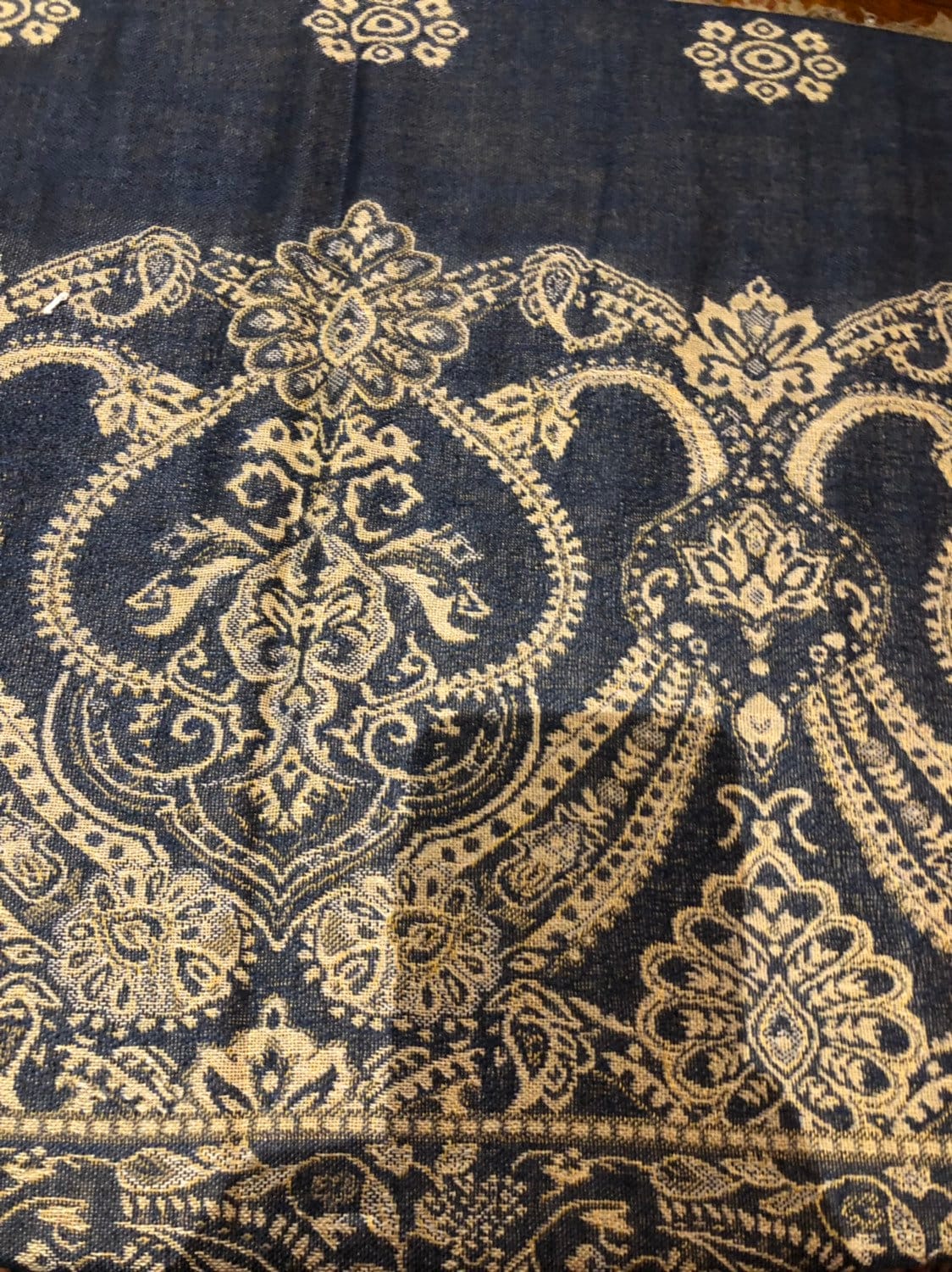 Navy Blue Paisley Brocade Pashmina Scarf Wrap Scarf