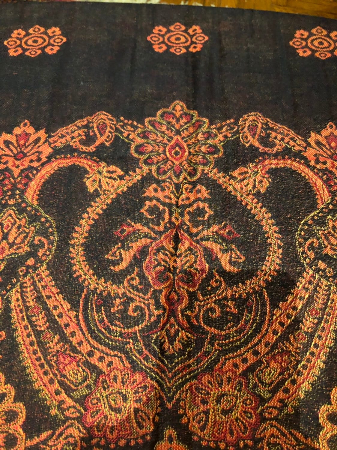 Vintage Black Red Paisley Brocade Pashmina Scarf Wrap Shawl