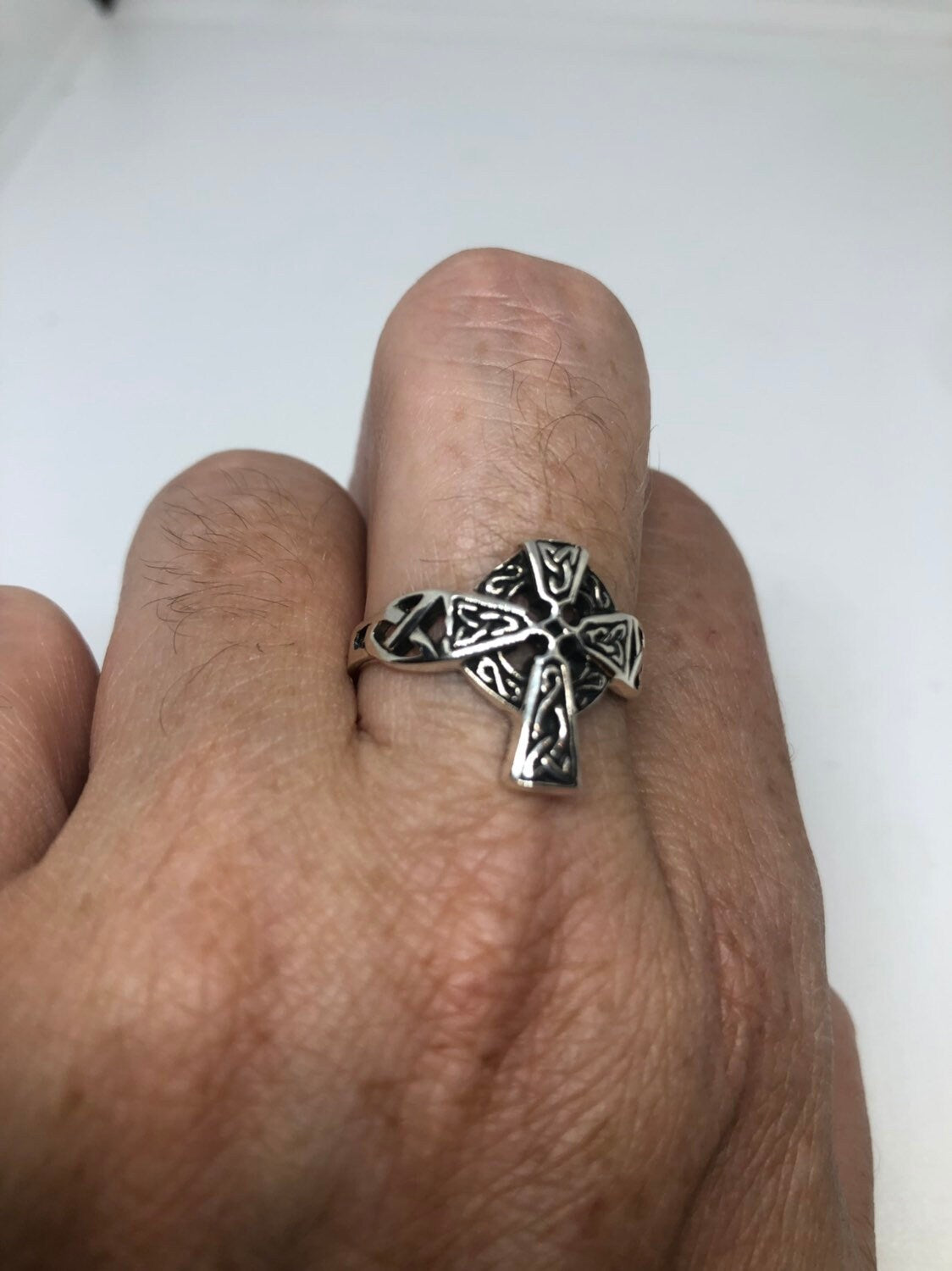 Vintage Gothic 925 Sterling Silver Celtic Cross Ring