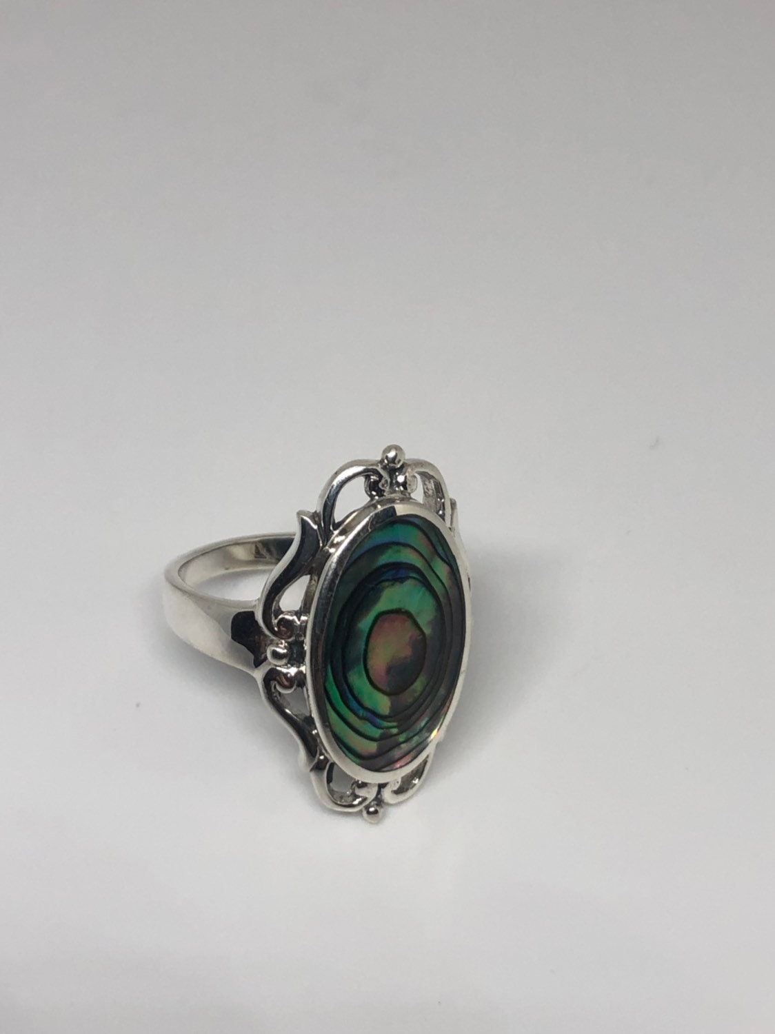 Antique Abalone Filigree Sterling Silver Ring