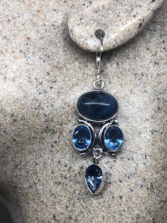 Antique Vintage Blue Lapis tones Silver Dangle Earrings