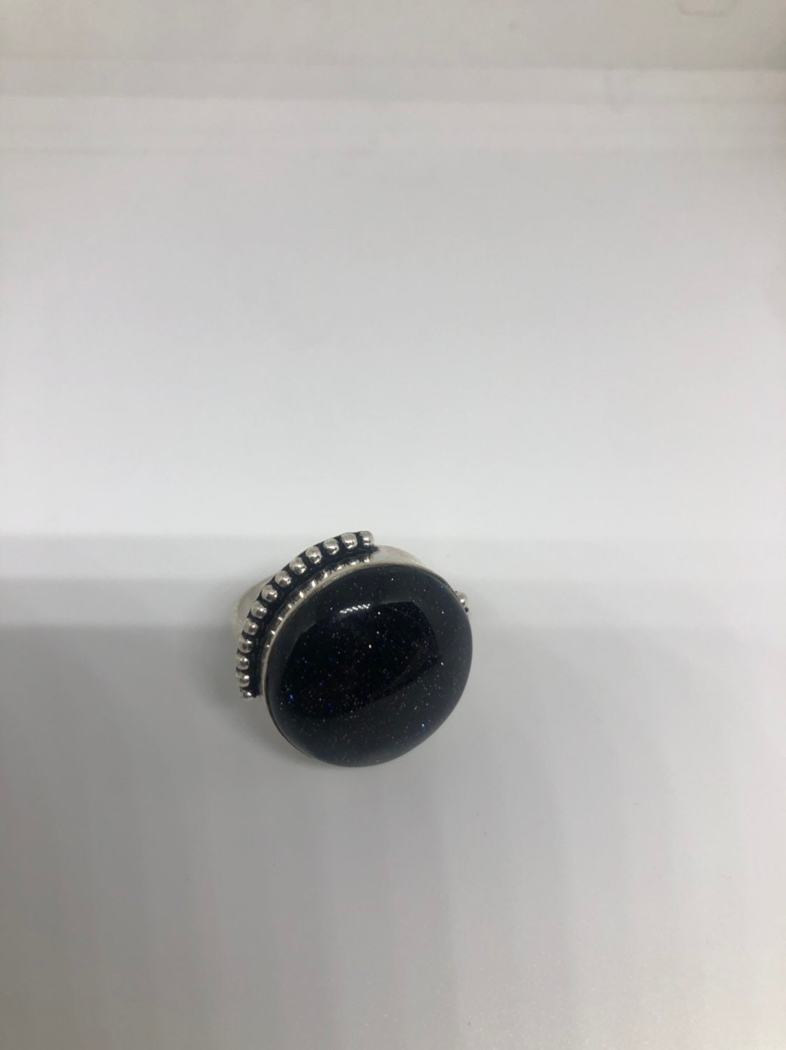 Vintage Handmade Deep Black Sandstone Setting Silver Ring