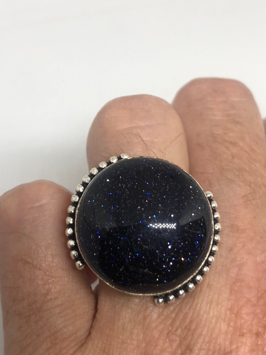 Vintage Handmade Deep Black Sandstone Setting Silver Ring