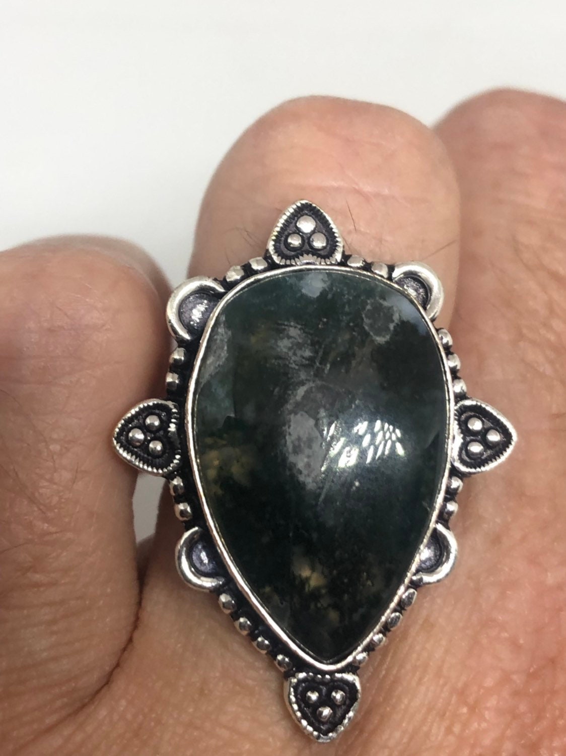 Vintage Green Moss Agate Cocktail Ring