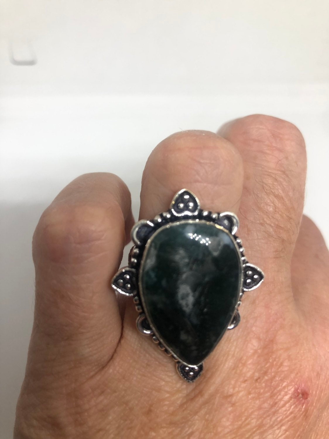 Vintage Green Moss Agate Cocktail Ring