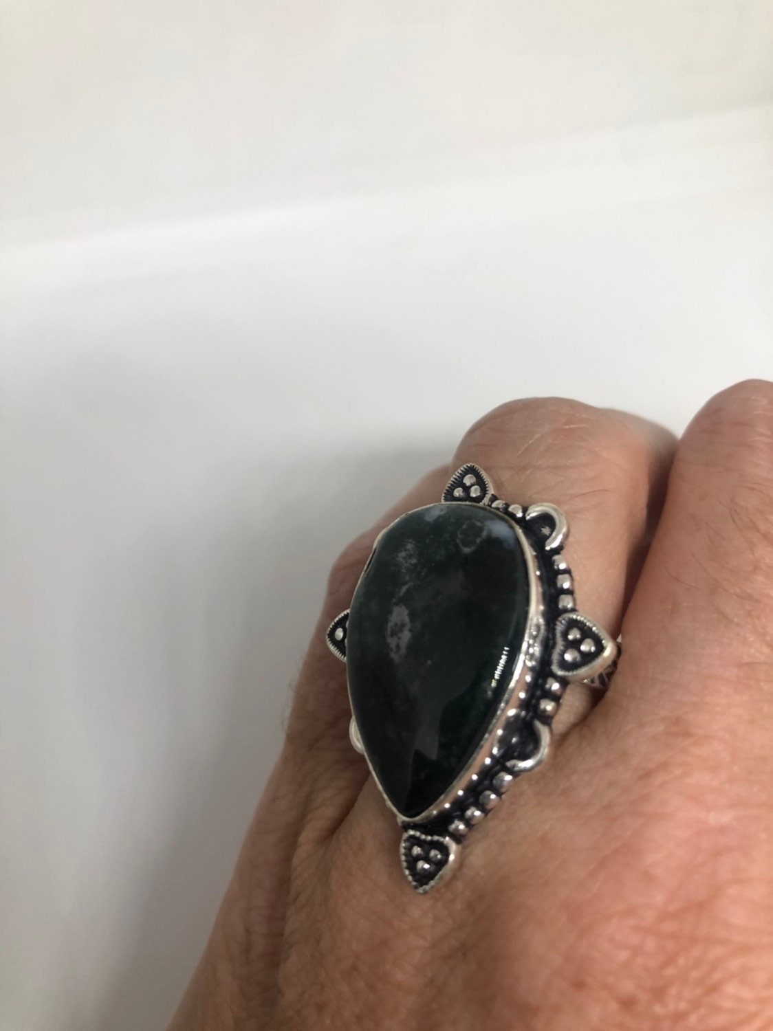 Vintage Green Moss Agate Cocktail Ring