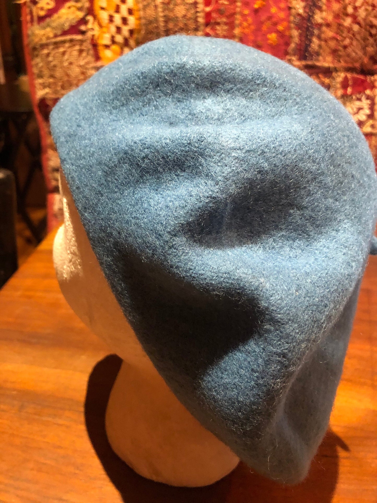 Vintage Teal Blue Wool Felt 11 in Beret Hat