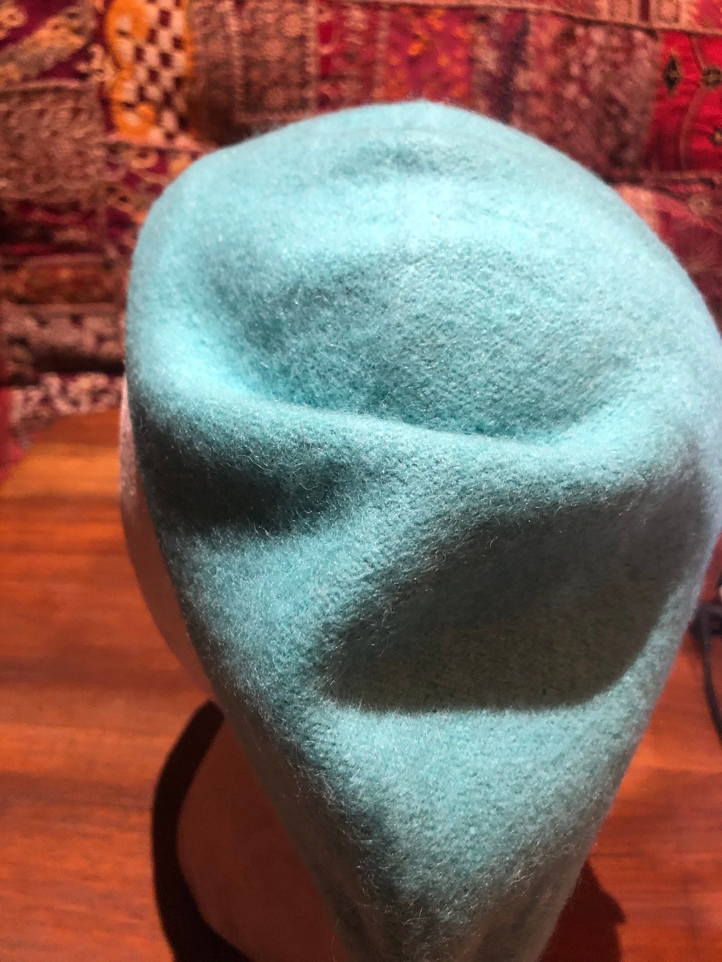 Vintage Turquoise Blue Wool Felt 11 in Beret Hat
