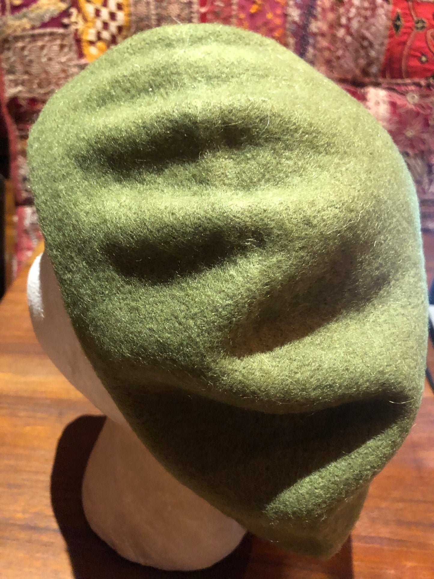 Vintage Moss Green Wool Felt 11 in Beret Hat