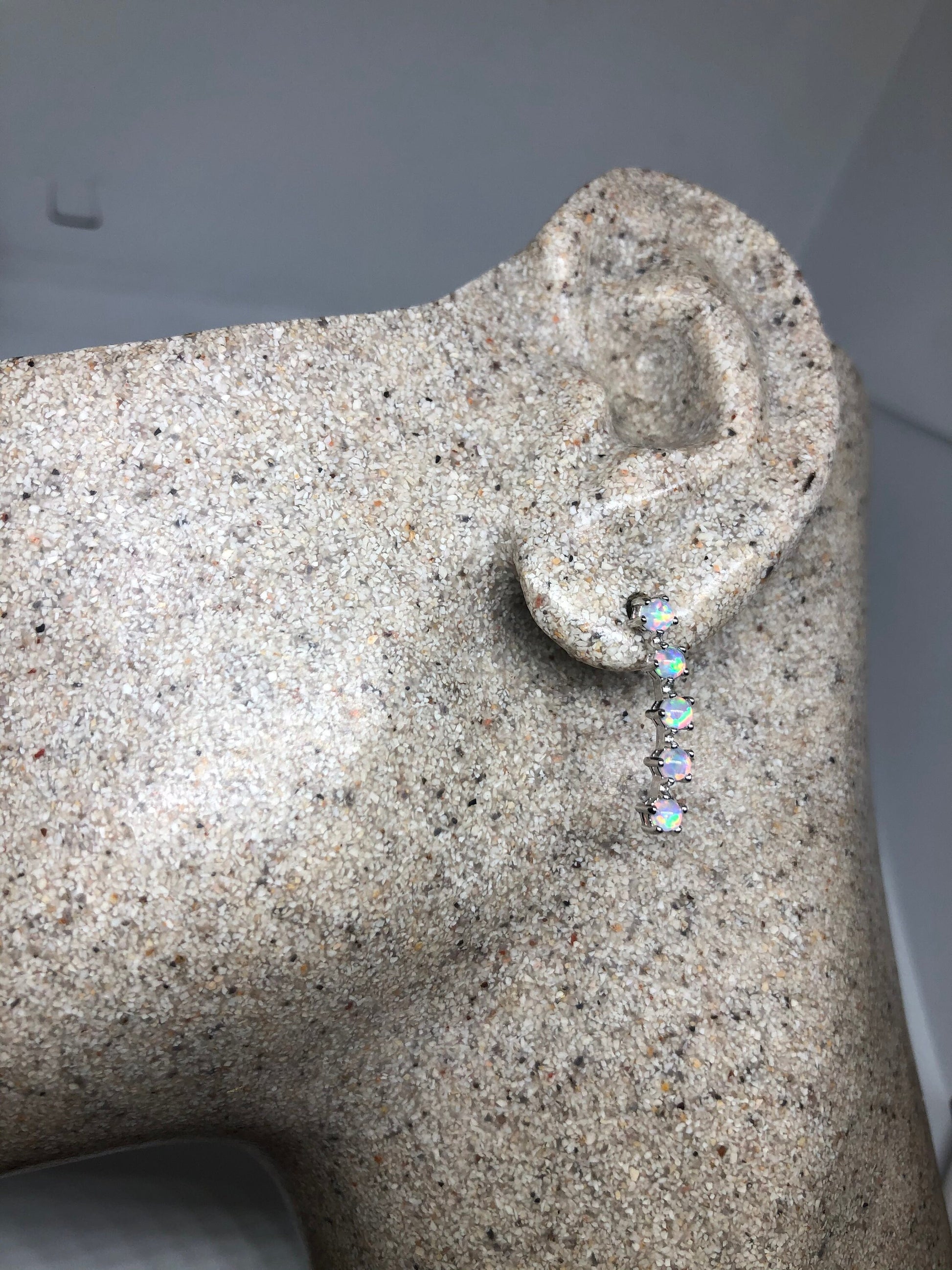 Vintage White Opal Earrings Cross 925 Sterling Silver Dangle