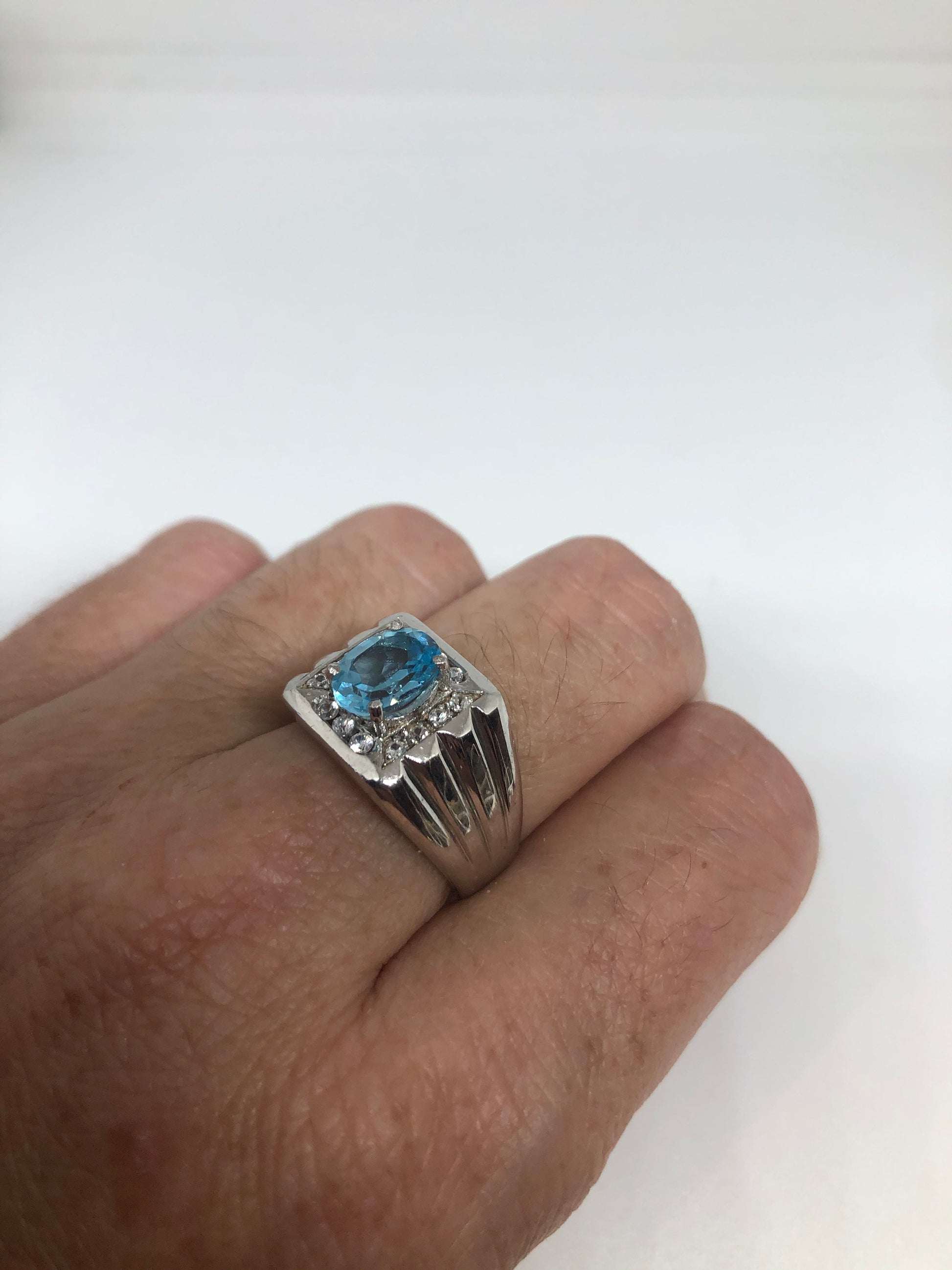 Vintage Genuine Blue Topaz 925 Sterling Silver Ring Size 7