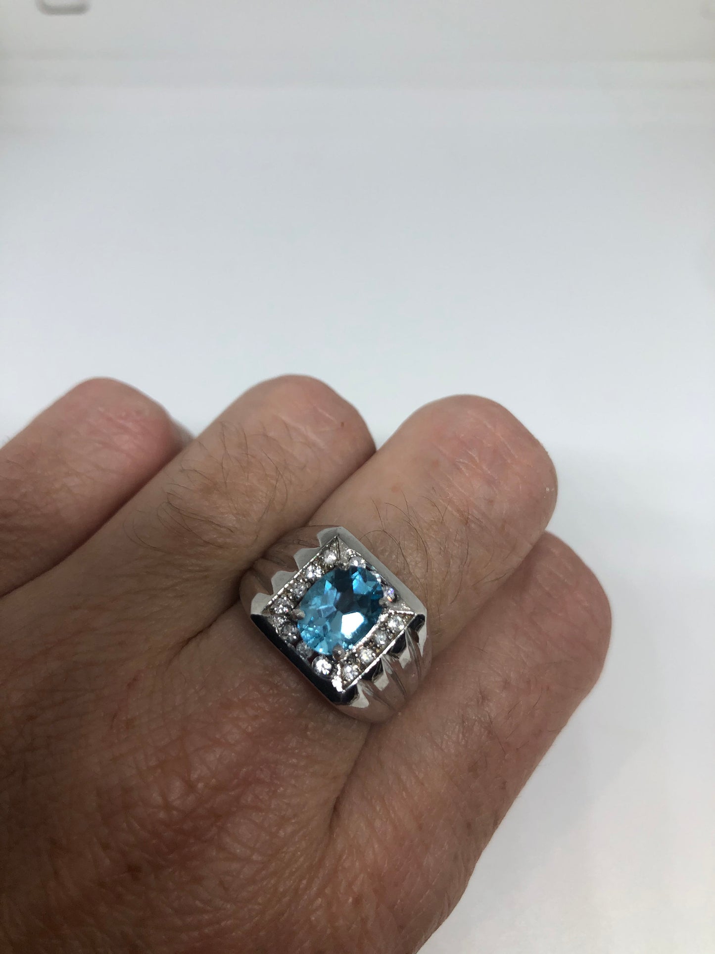 Vintage Genuine Blue Topaz 925 Sterling Silver Ring Size 7