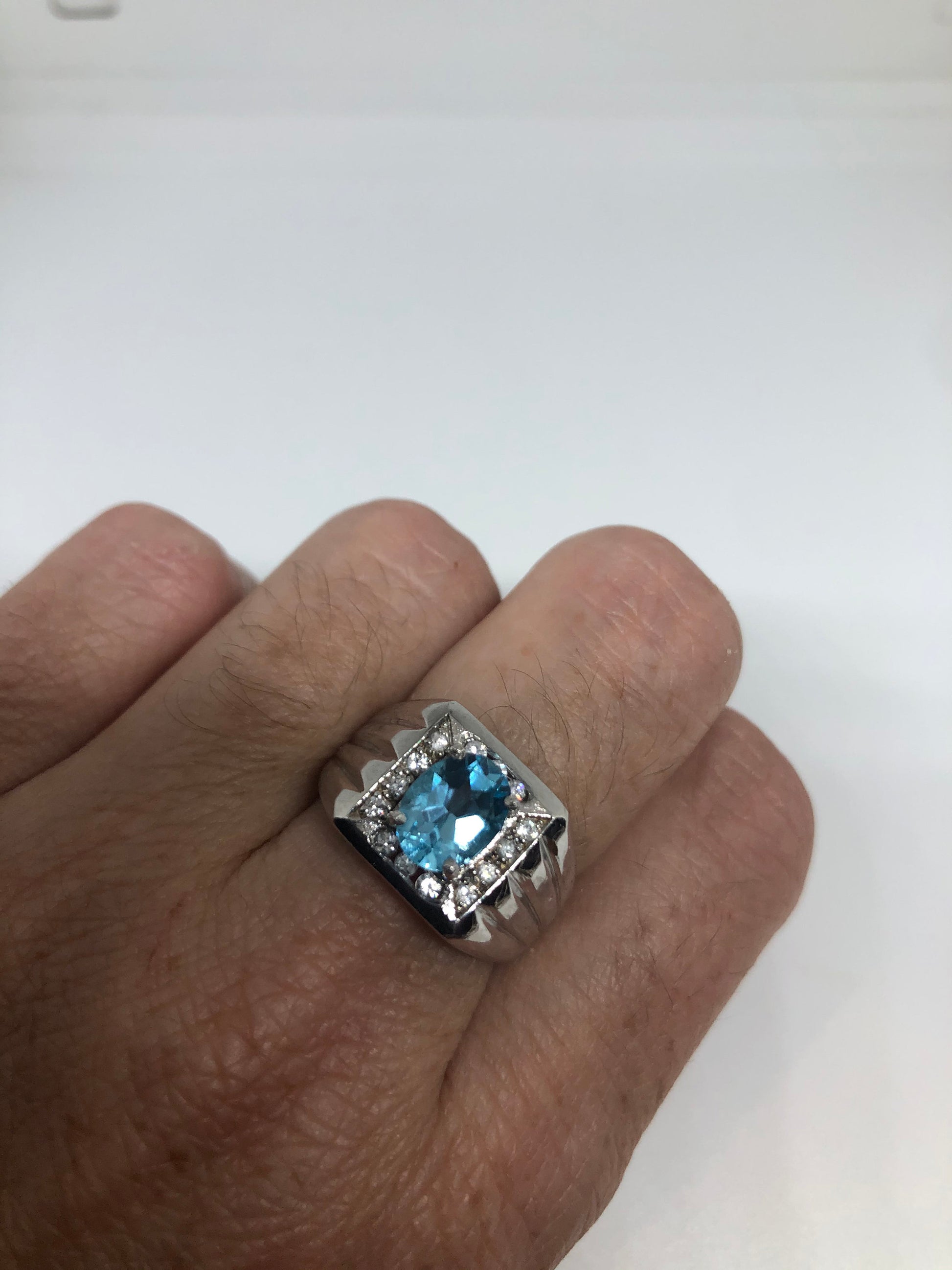 Vintage Genuine Blue Topaz 925 Sterling Silver Ring Size 7