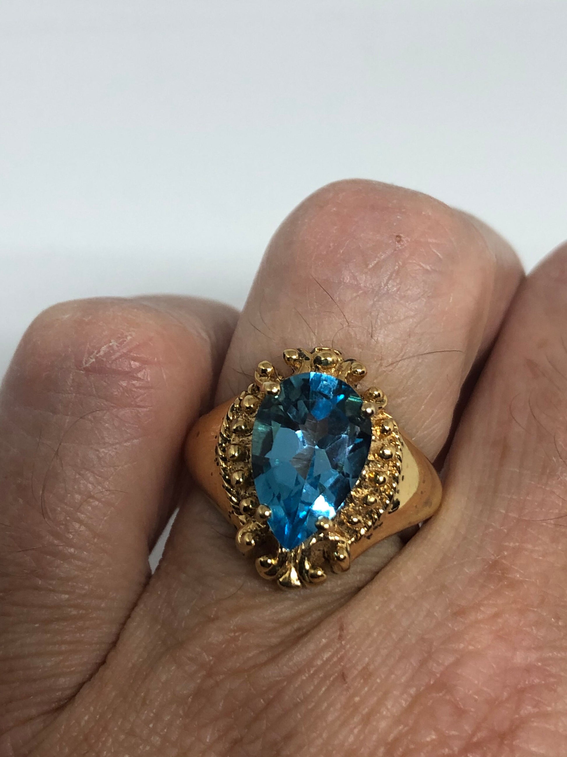 Vintage geniune blue topaz gold 925 sterling silver Ring Size 6