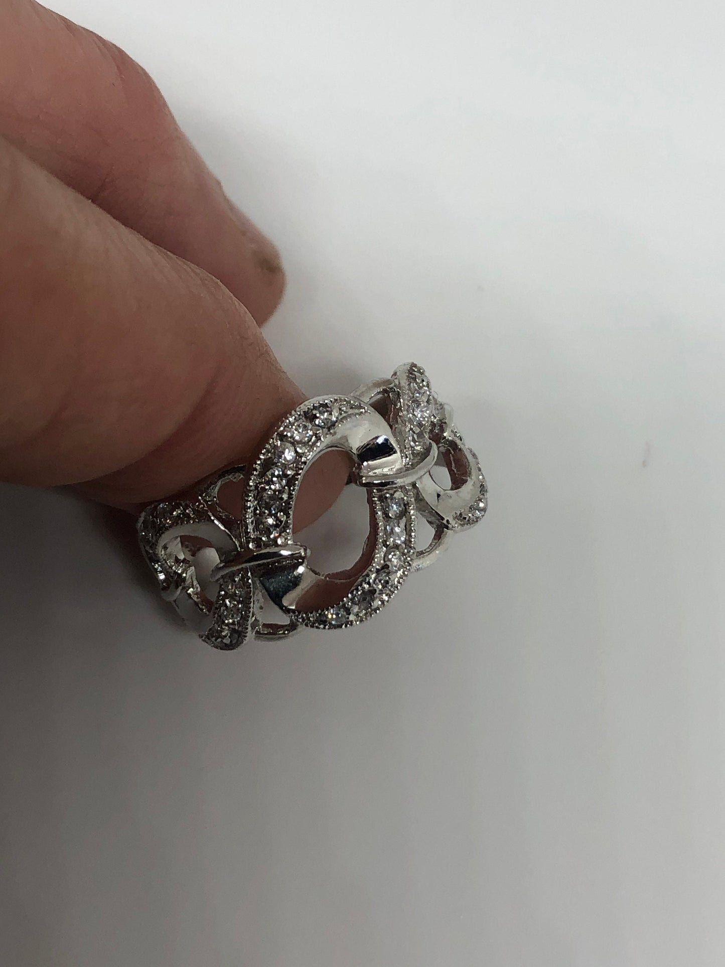 Vintage Clear White Sapphire 925 Sterling Silver Cocktail Ring Size 7