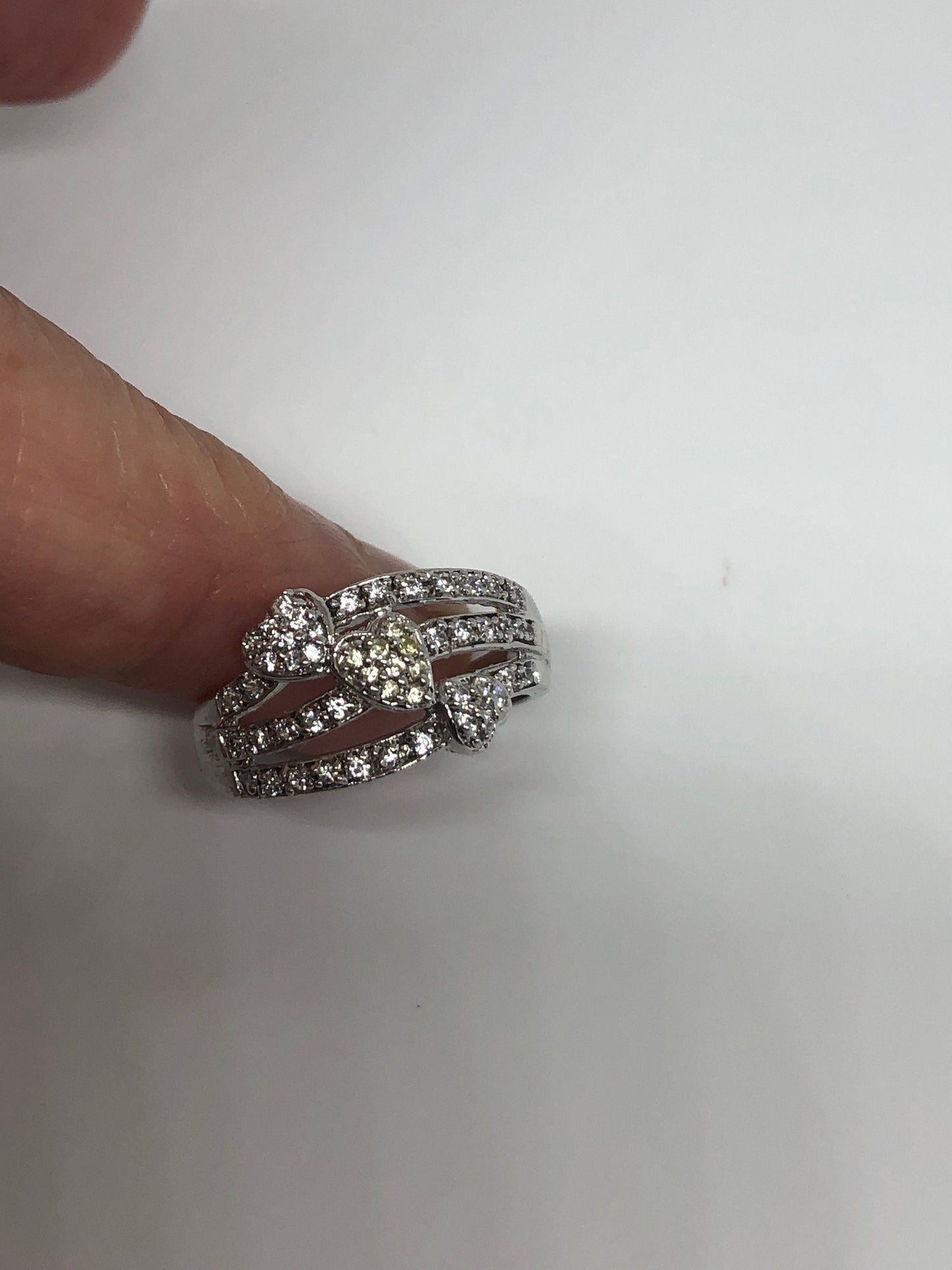 Vintage Clear White Sapphire 925 Sterling Silver Cocktail Heart Ring Size 7