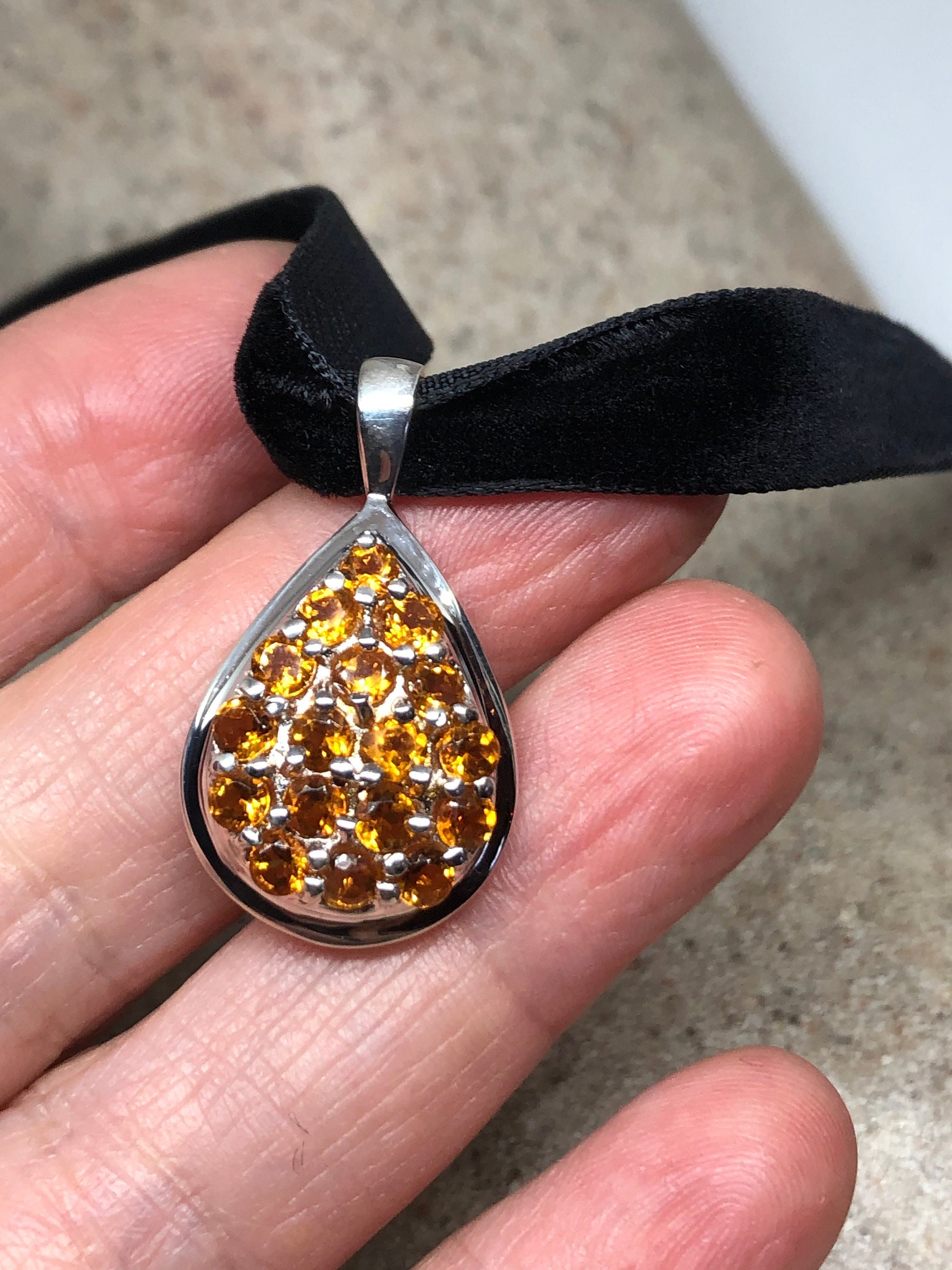 Vintage Deco Handmade 925 Sterling Silver Golden Lemon Citrine Pendant