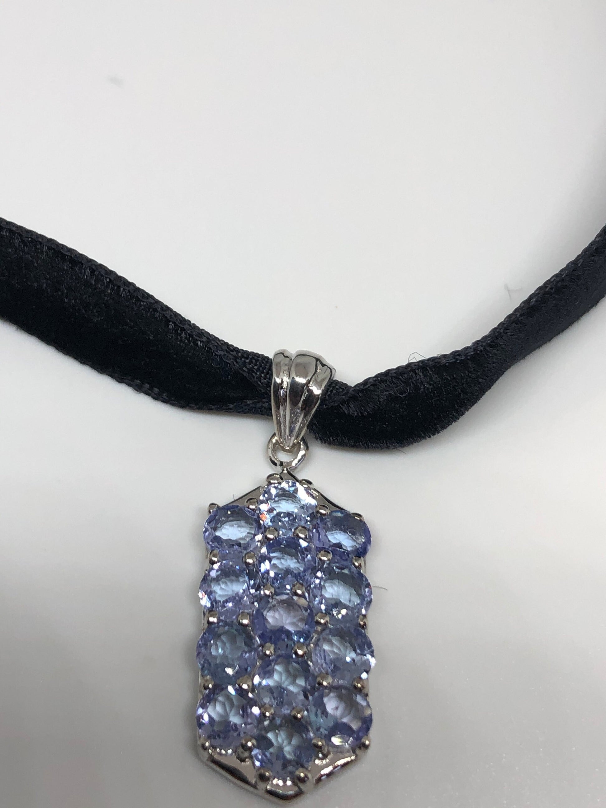 Vintage Blue Tanzanite choker Necklace 925 Stering Silver Pendant