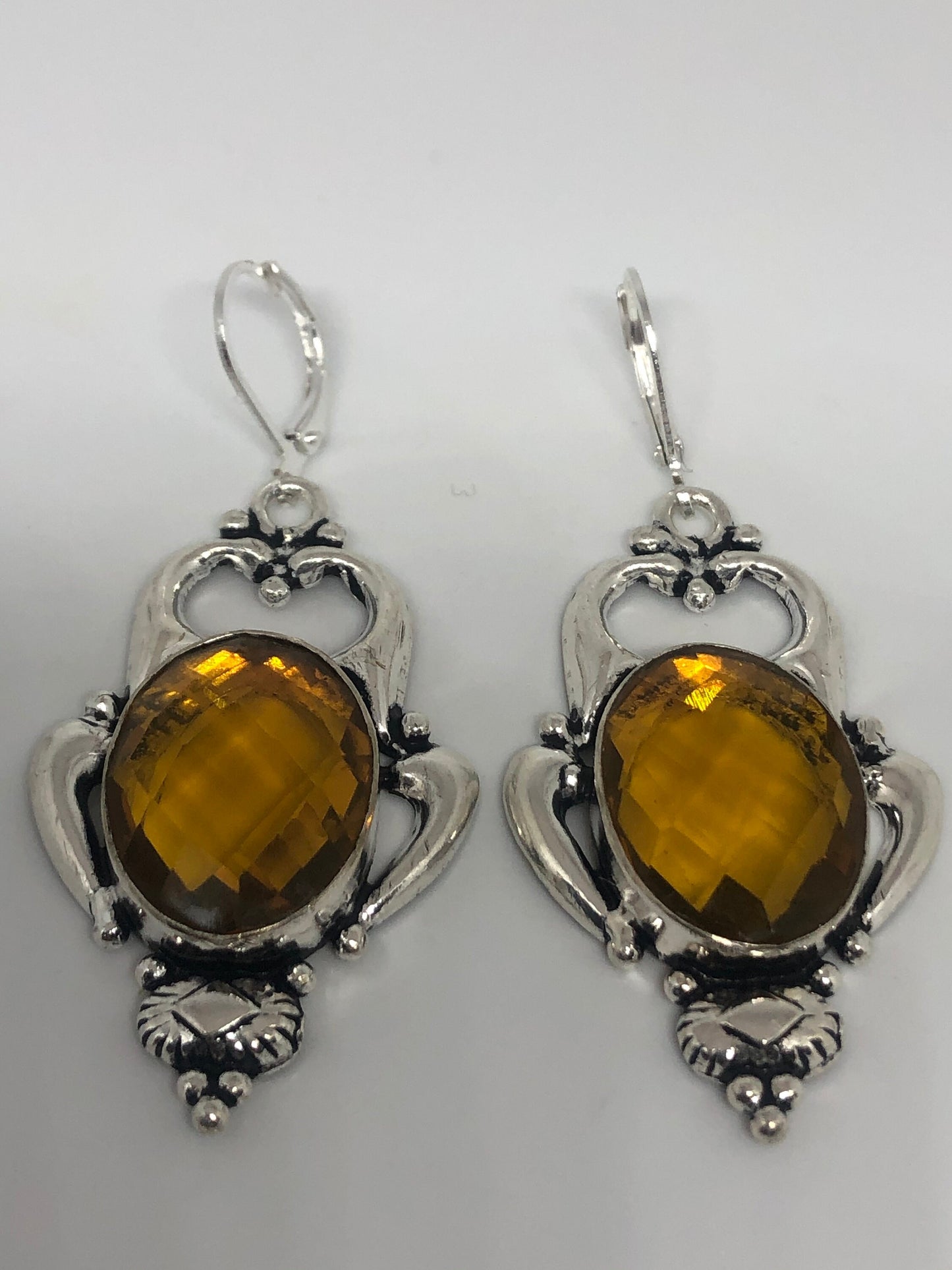 Vintage Yellow Glass 925 Sterling Silver Leverback
