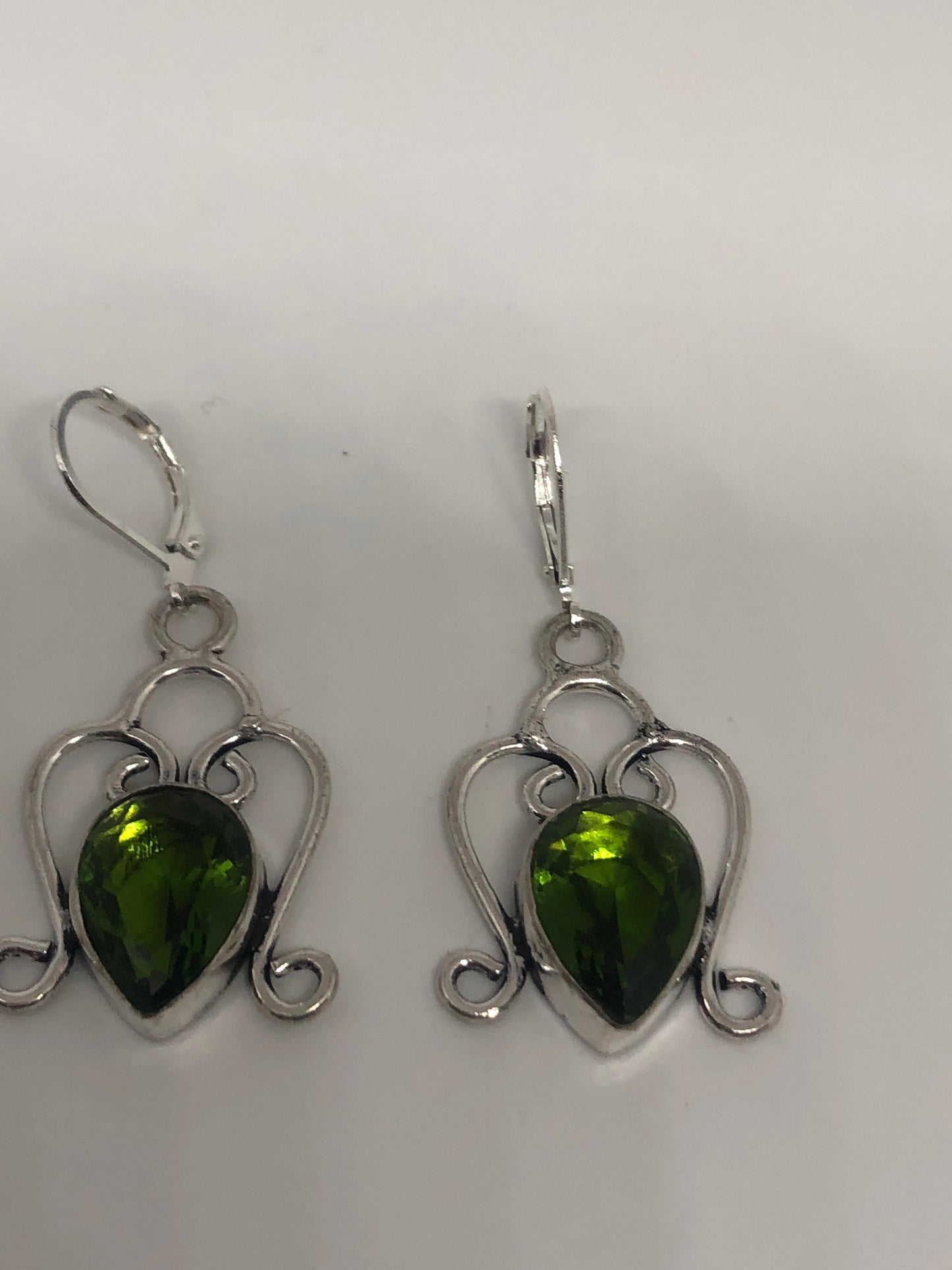 Vintage Green Glass 925 Sterling Silver LeverBack