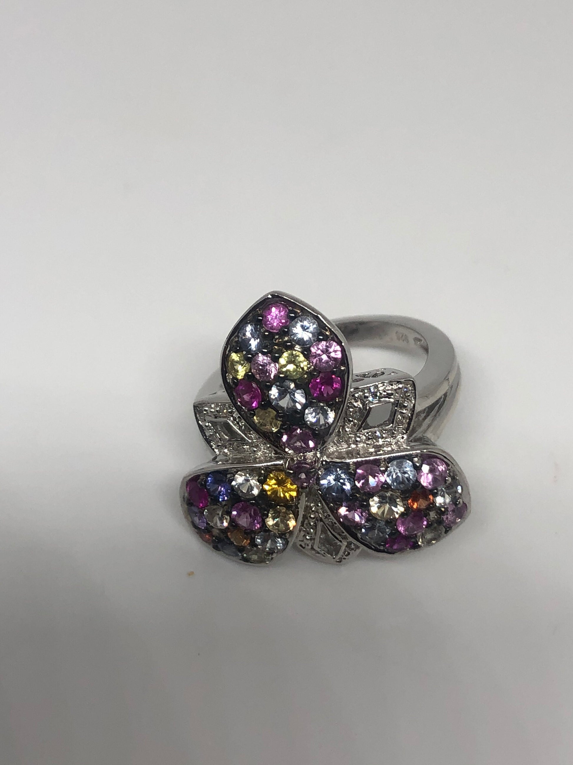 Vintage Pink and Mixed color Tourmaline 925 Sterling Silver Ring
