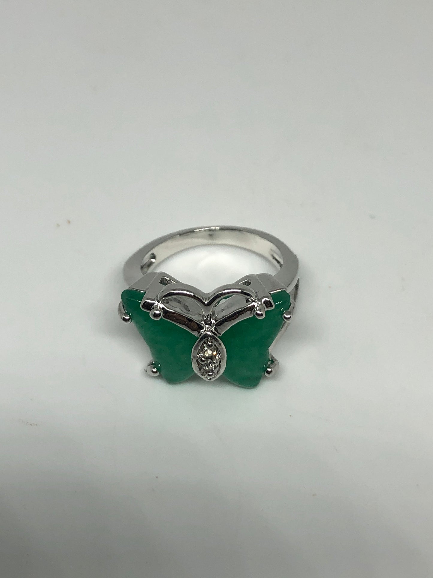 Vintage Lucky Green Nephrite Jade Butterfly ring