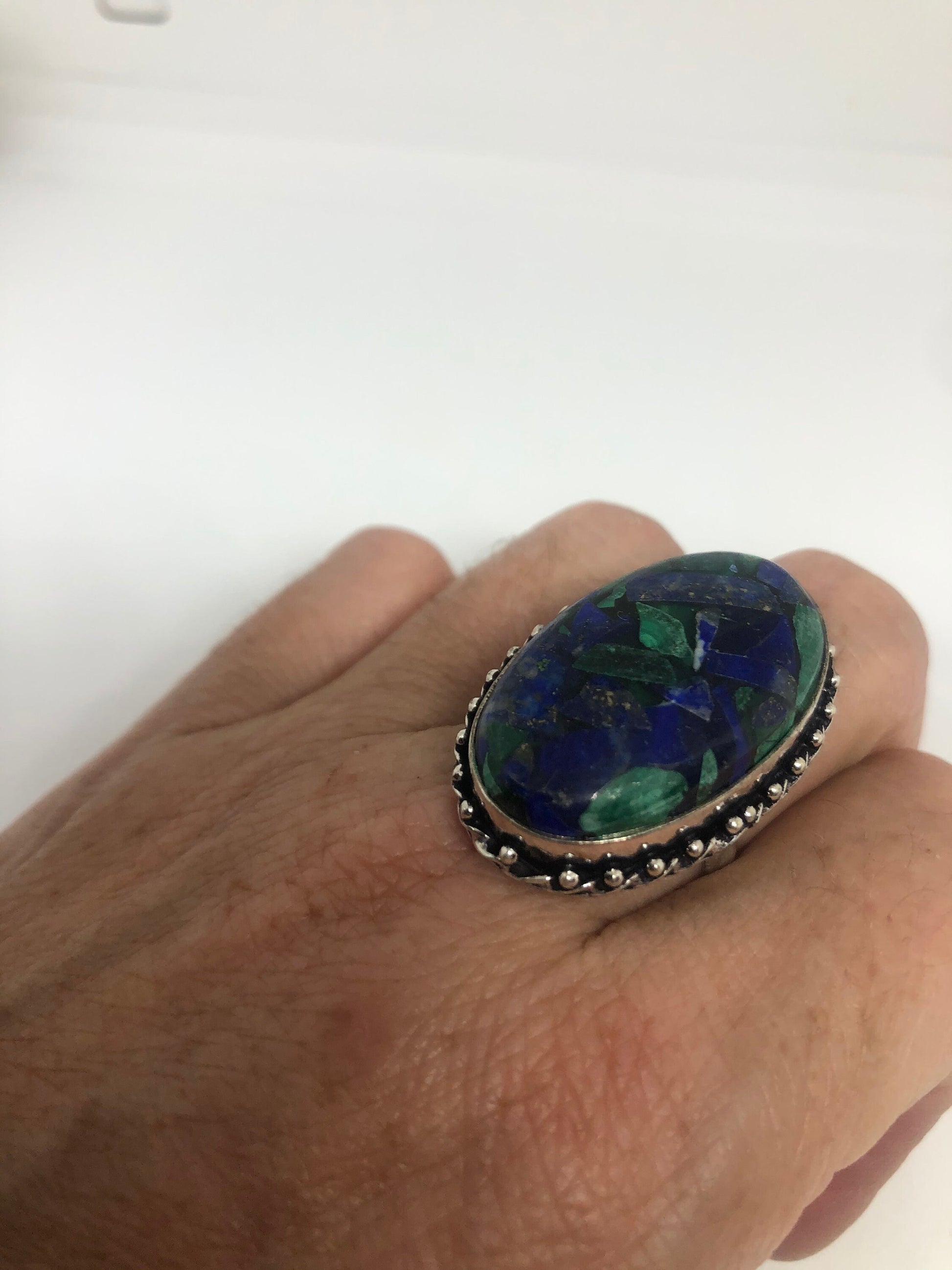 Vintage malachite Azurite Ring Size 8.5
