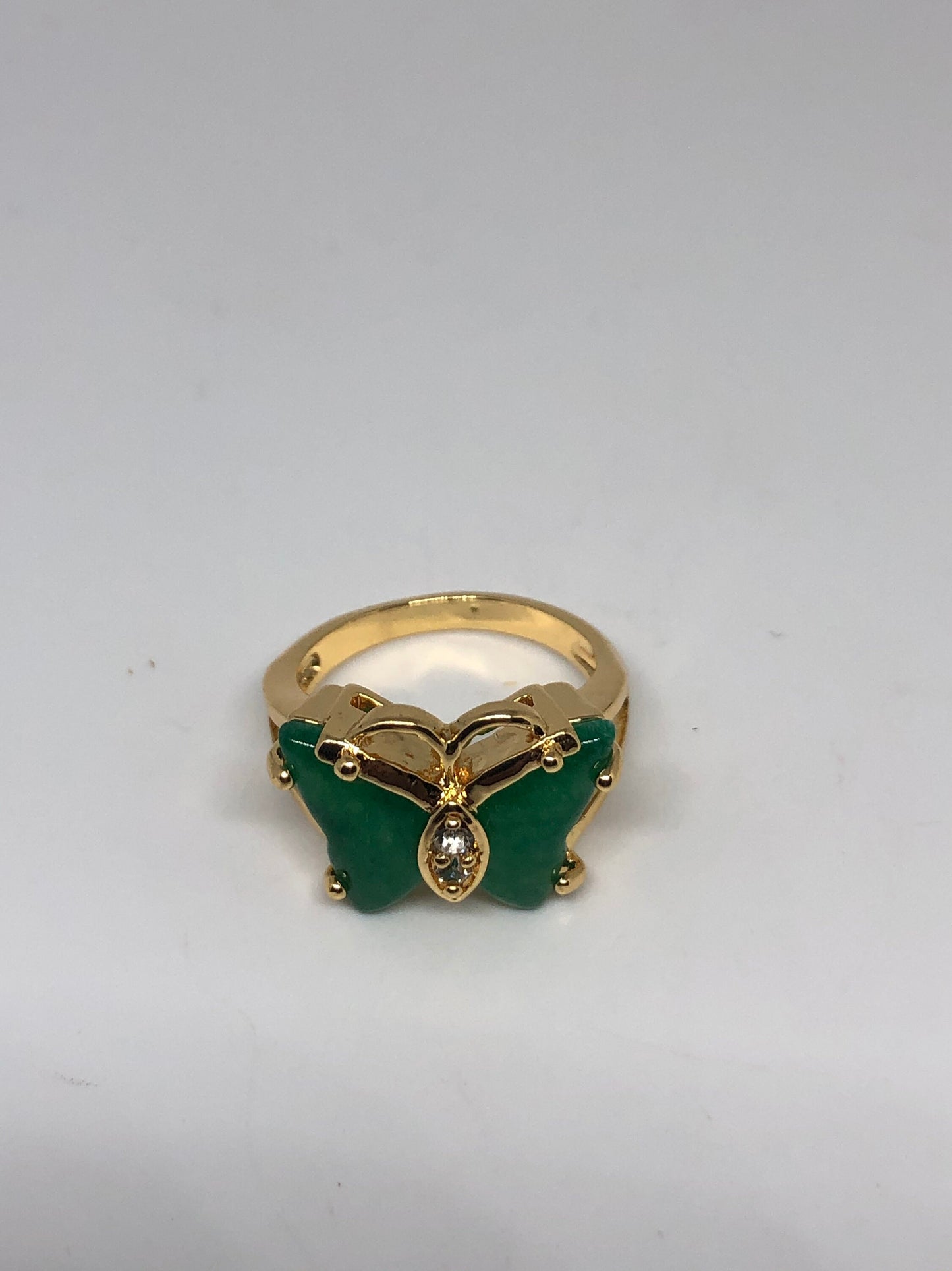 Vintage Lucky Green Nephrite Jade Butterfly Ring