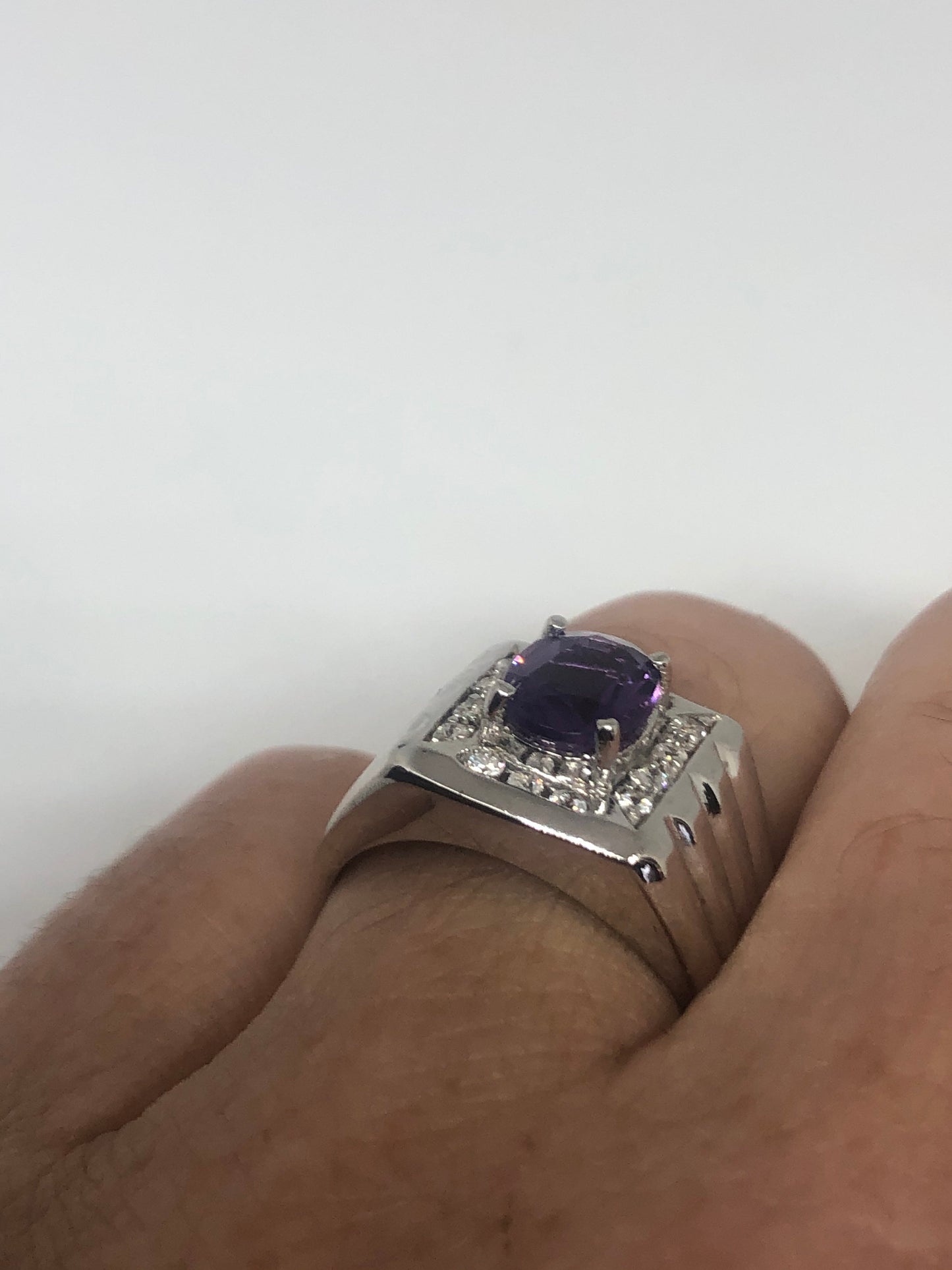 Vintage Purple Amethyst Ring 925 Sterling Silver Gothic Size 7