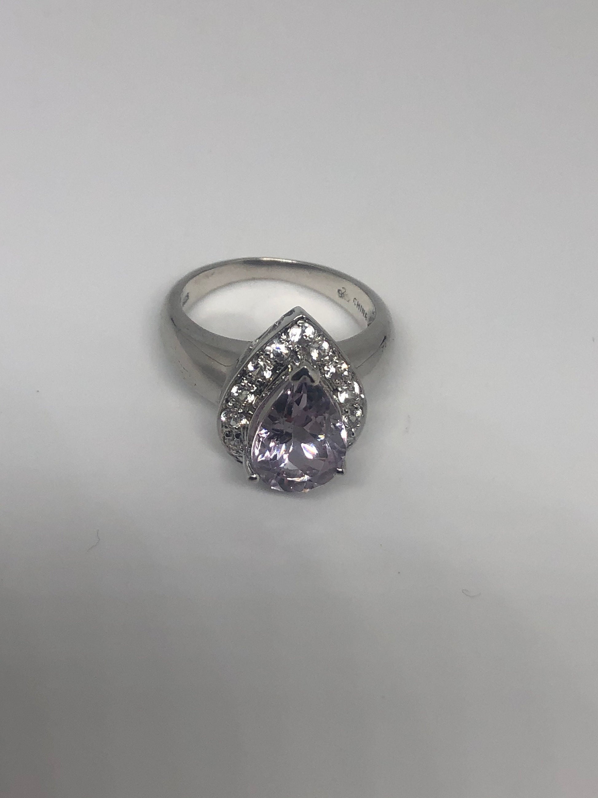 Vintage Purple Amethyst Heart Ring 925 Sterling Silver Gothic Size 7