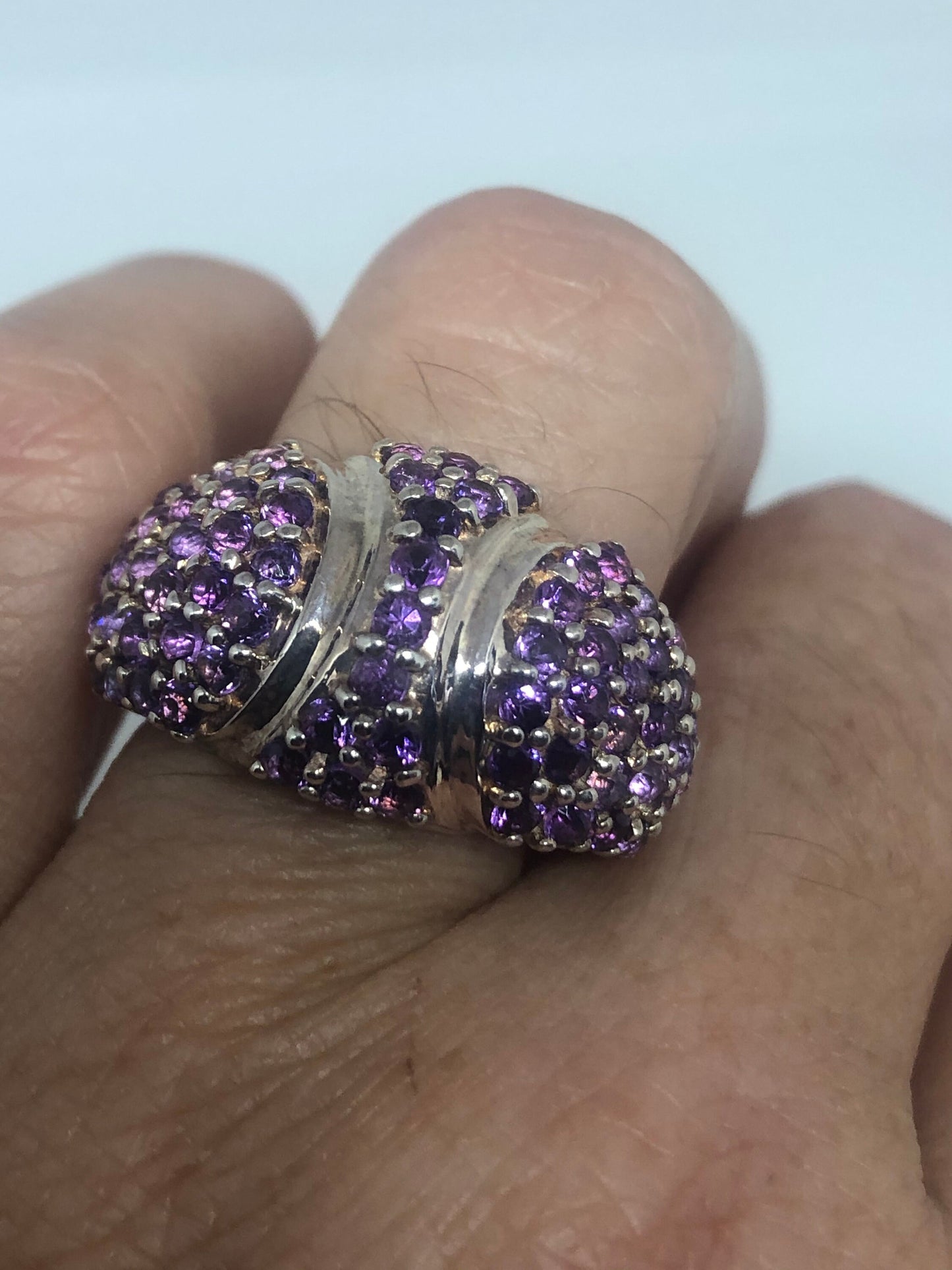 Vintage Purple Amethyst Ring 925 Sterling Silver Gothic Size 8
