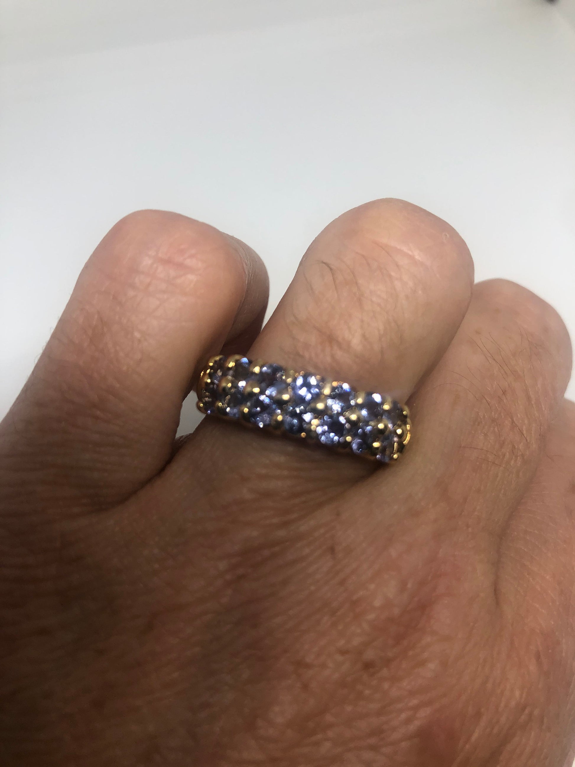 Vintage Blue Tanzanite Ring Golden 925 Sterling Silver Size 8