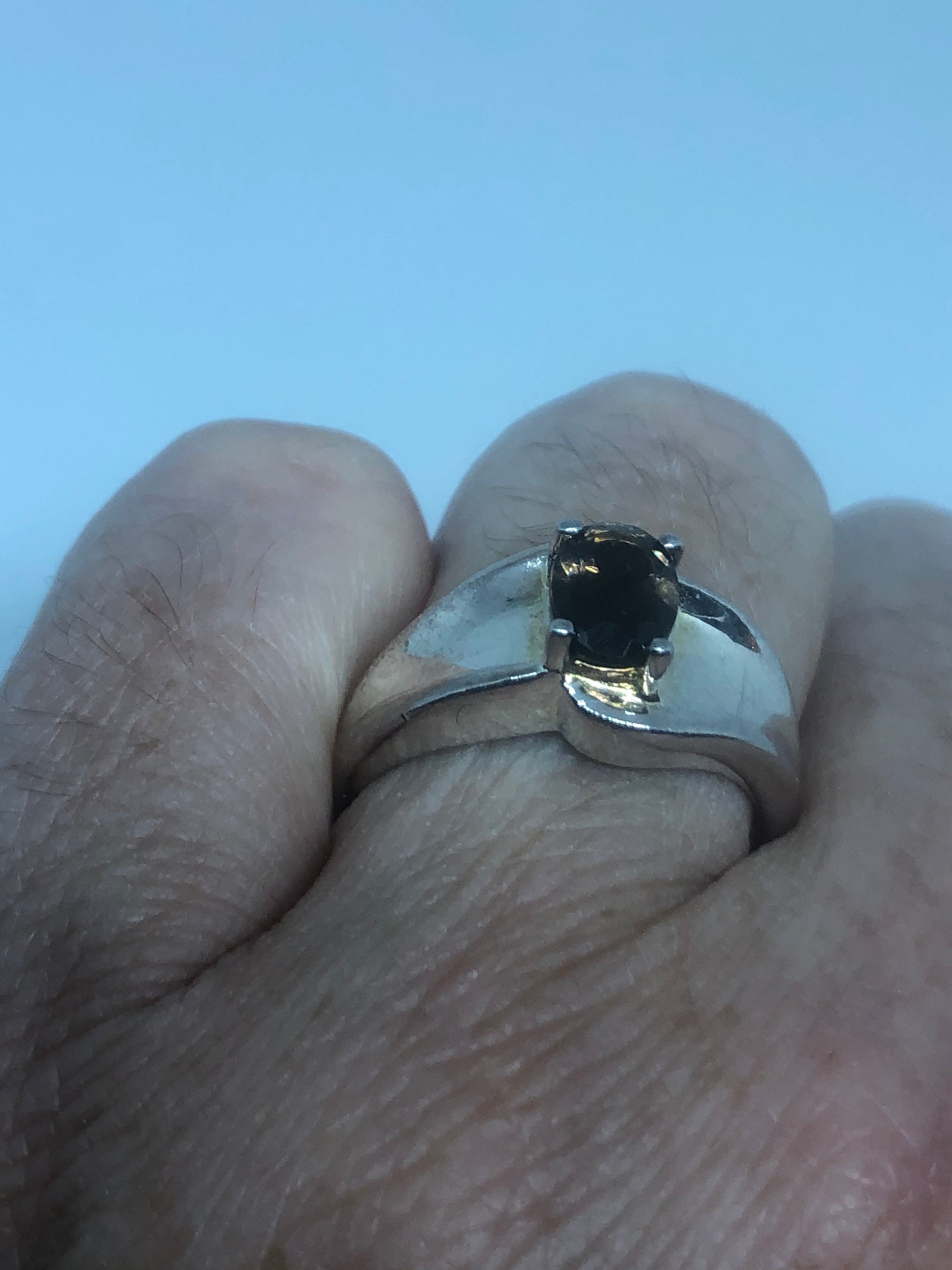Vintage Smoky Topaz Setting 925 Sterling Silver Gothic Ring
