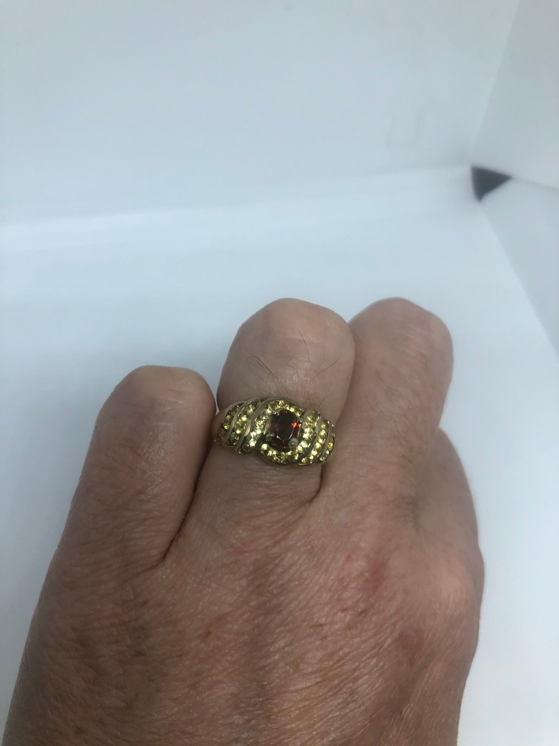 Vintage Golden Topaz Garnet Setting 925 Sterling Silver Gothic Ring