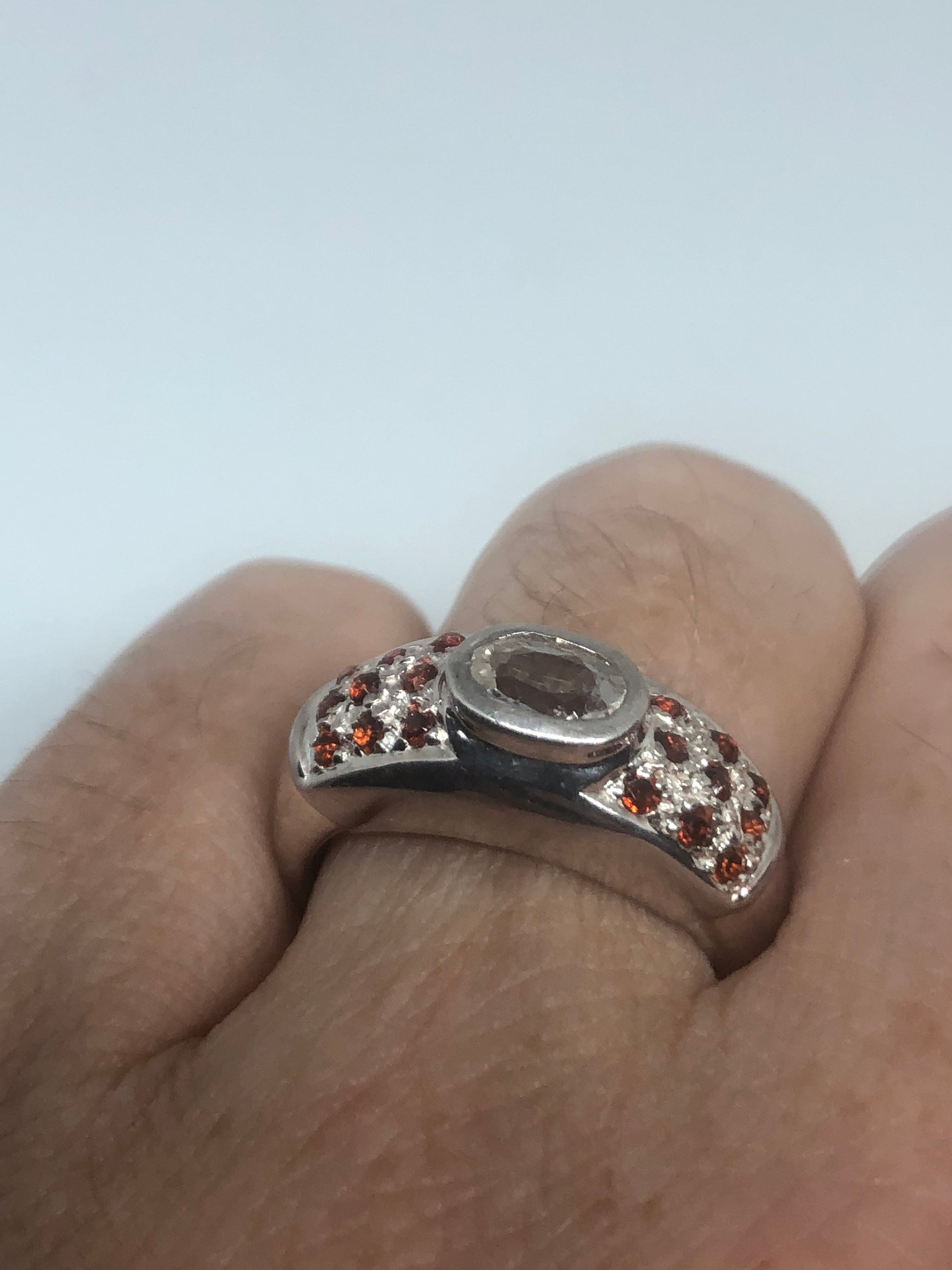 Vintage Bohemian Garnet White Sapphire 925 Sterling Silver Ring