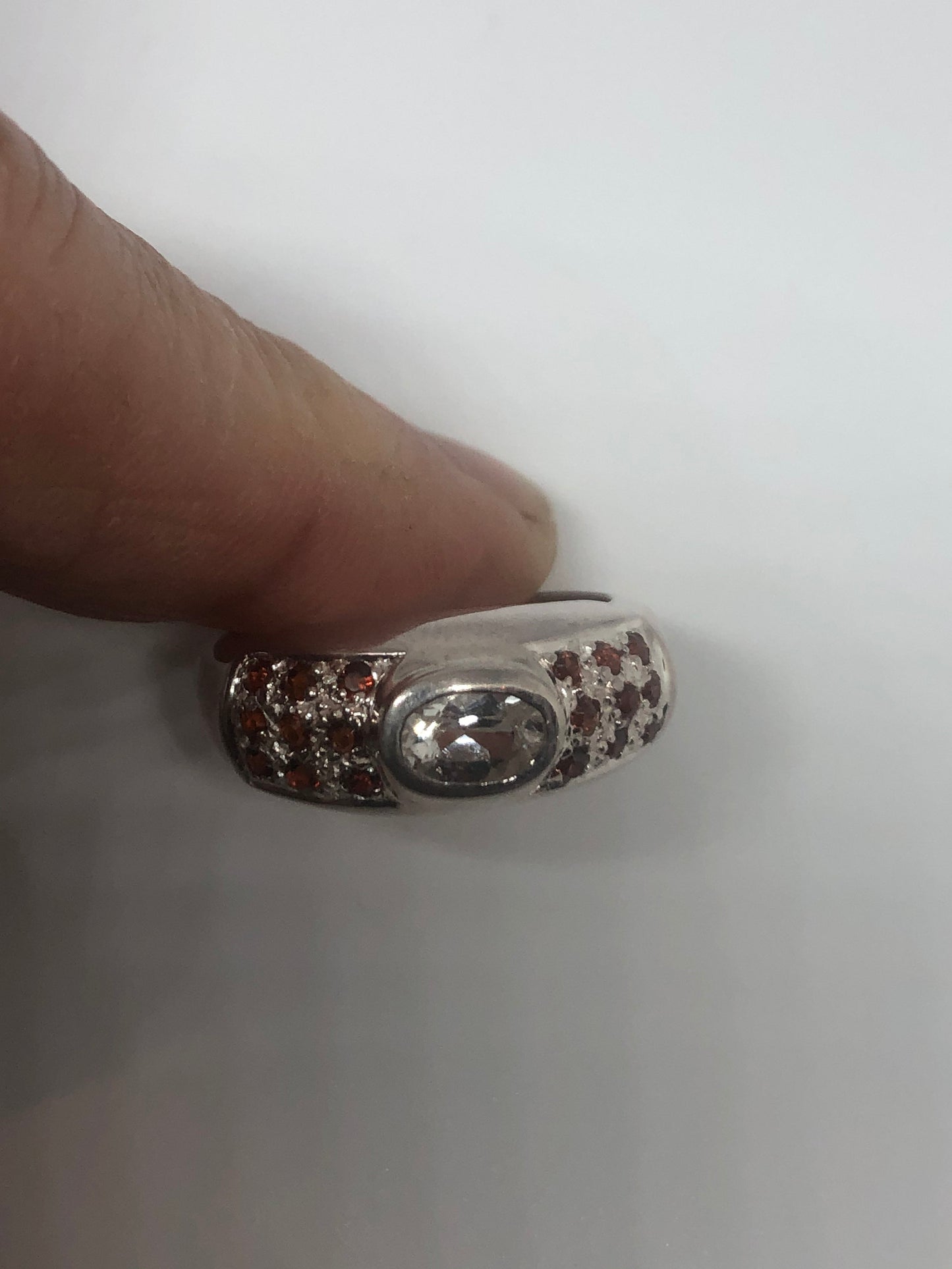 Vintage Bohemian Garnet White Sapphire 925 Sterling Silver Ring