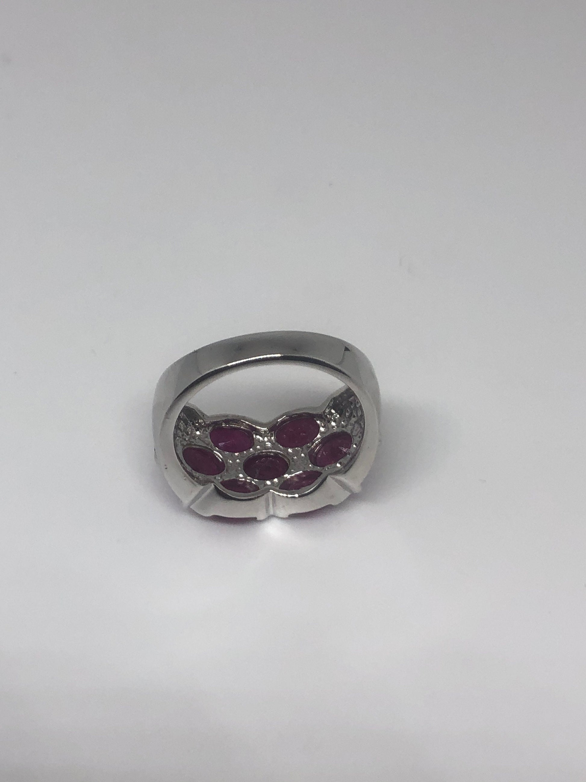 Vintage Pink Ruby 925 Sterling Silver Band Ring