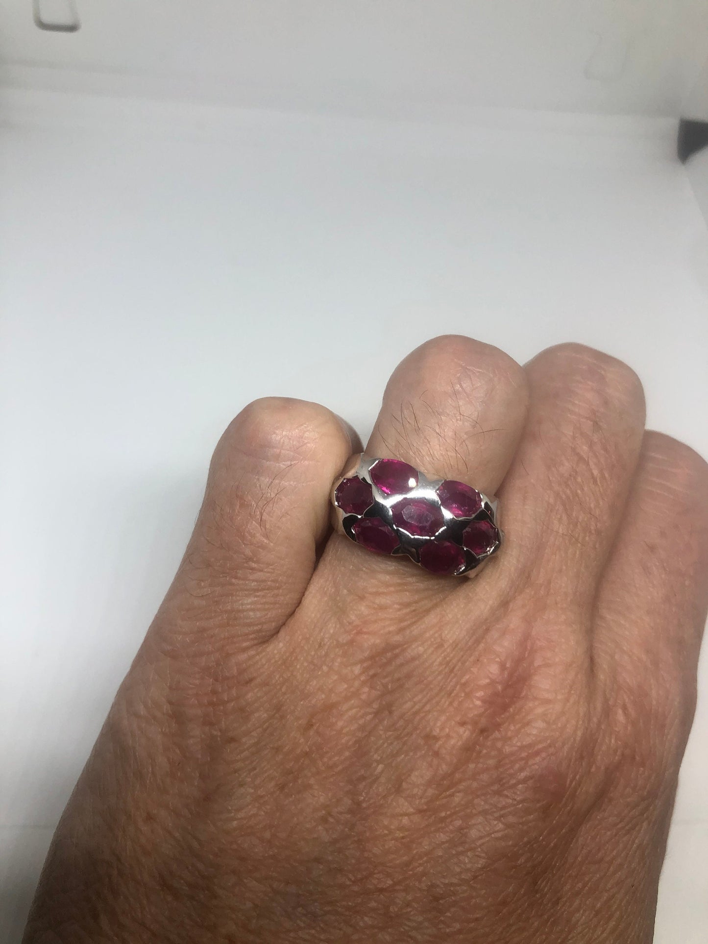 Vintage Pink Ruby 925 Sterling Silver Band Ring