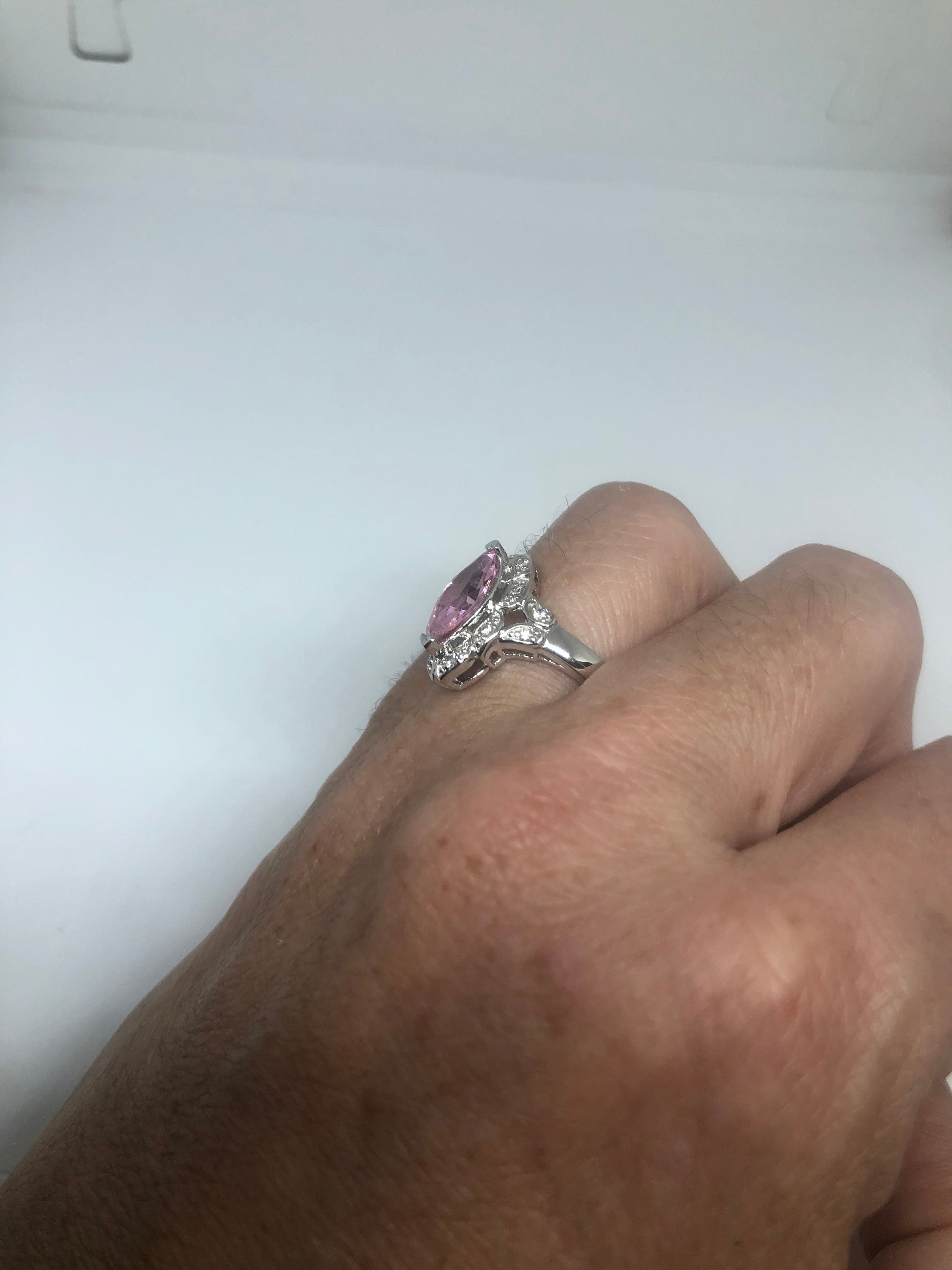 Vintage Pink CZ 925 Sterling Silver Cocktail Ring Size 6.25