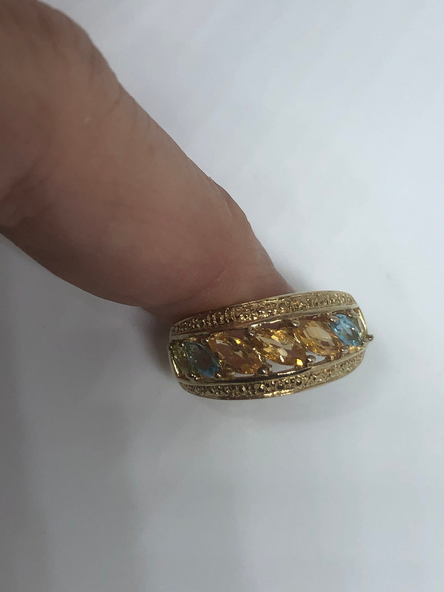 Vintage Citrine Golden 925 Sterling Silver Gothic Ring Size 7