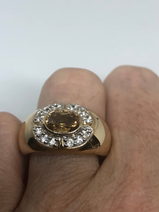 Vintage Citrine Golden 925 Sterling Silver Gothic Ring