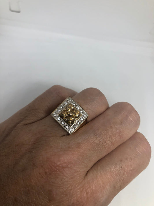 Vintage Citrine Golden 925 Sterling Silver Gothic Ring Size 6