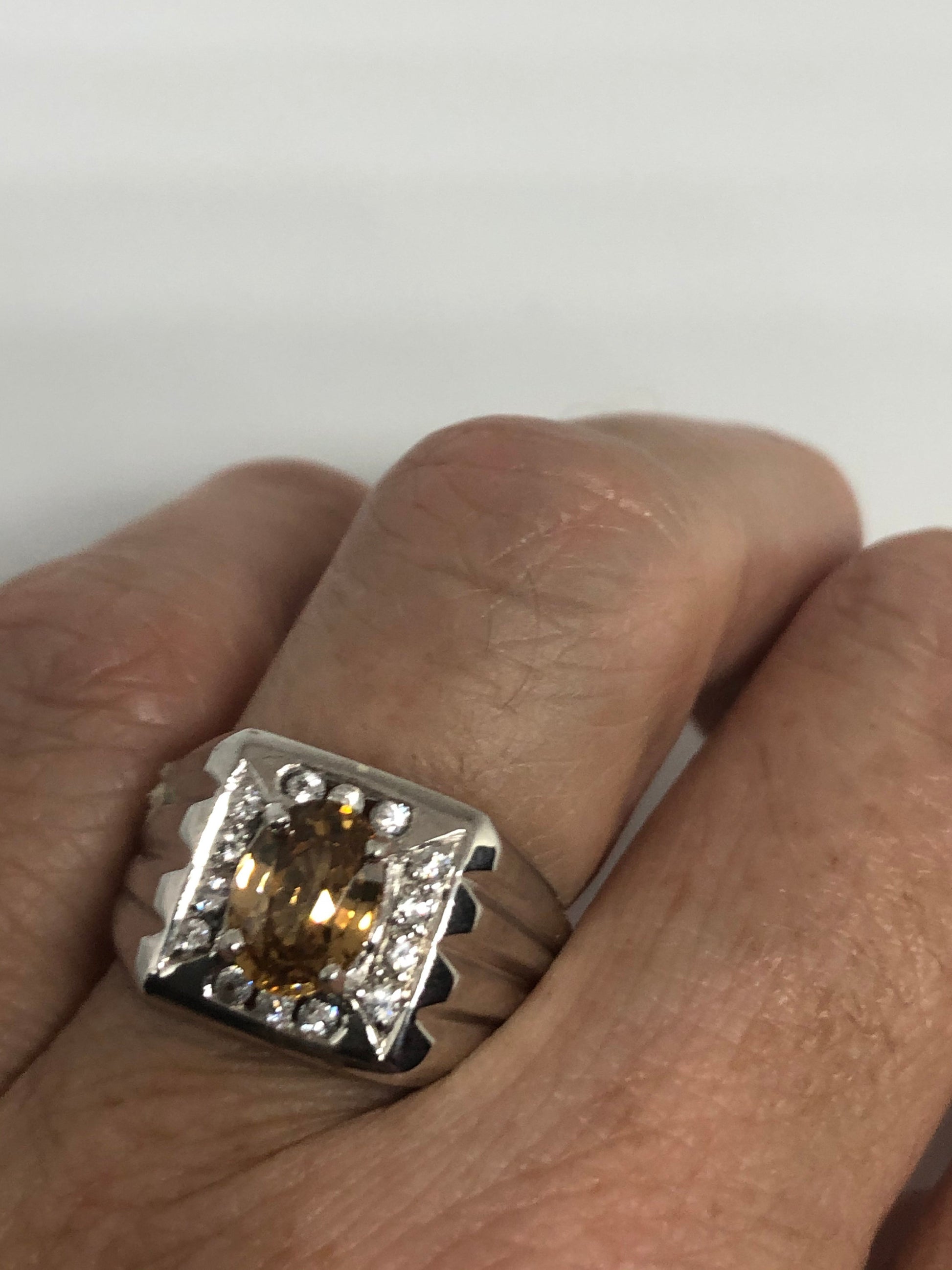 Vintage Citrine 925 Sterling Silver Gothic Ring Size 7