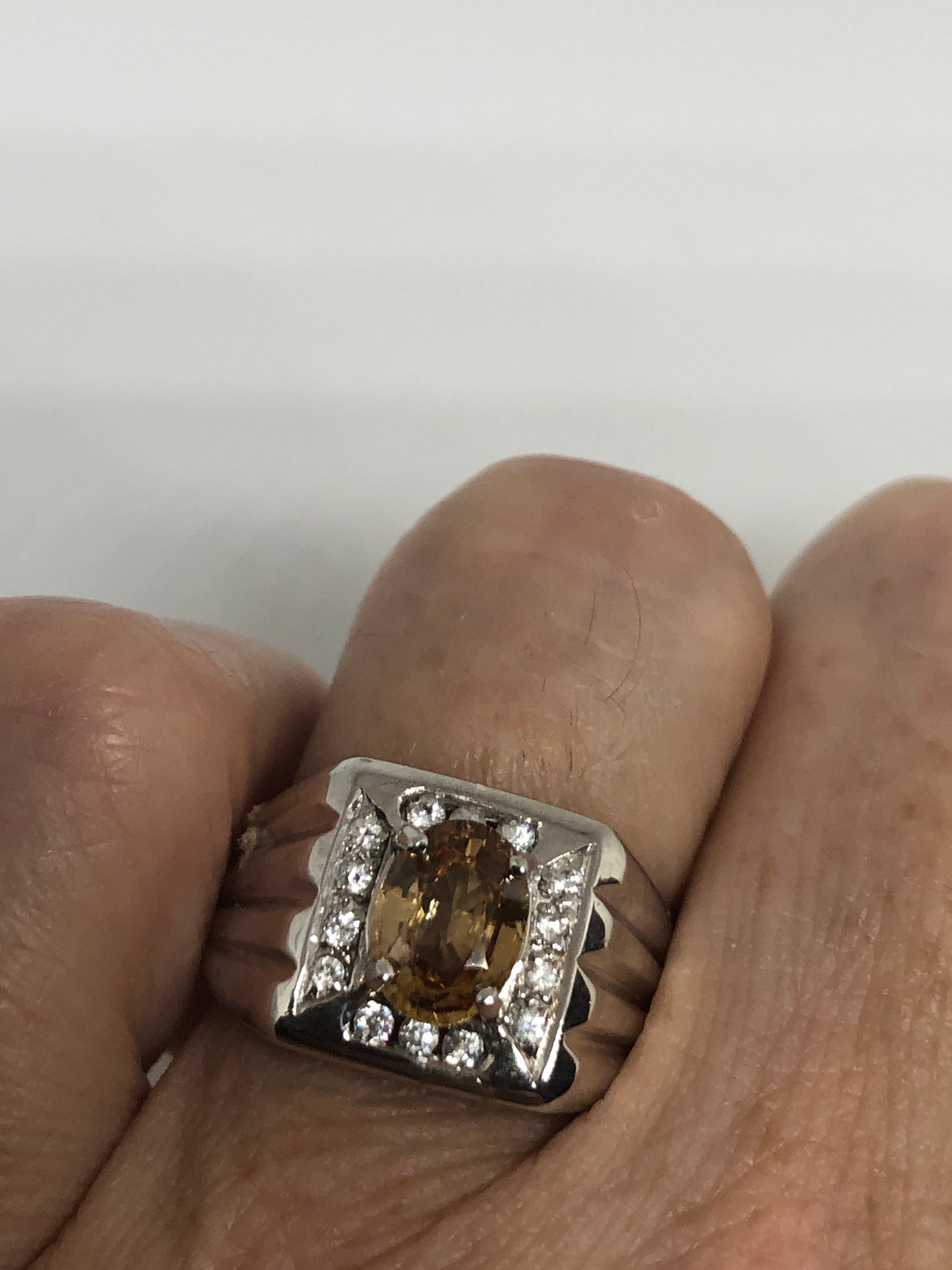 Vintage Citrine 925 Sterling Silver Gothic Ring Size 7