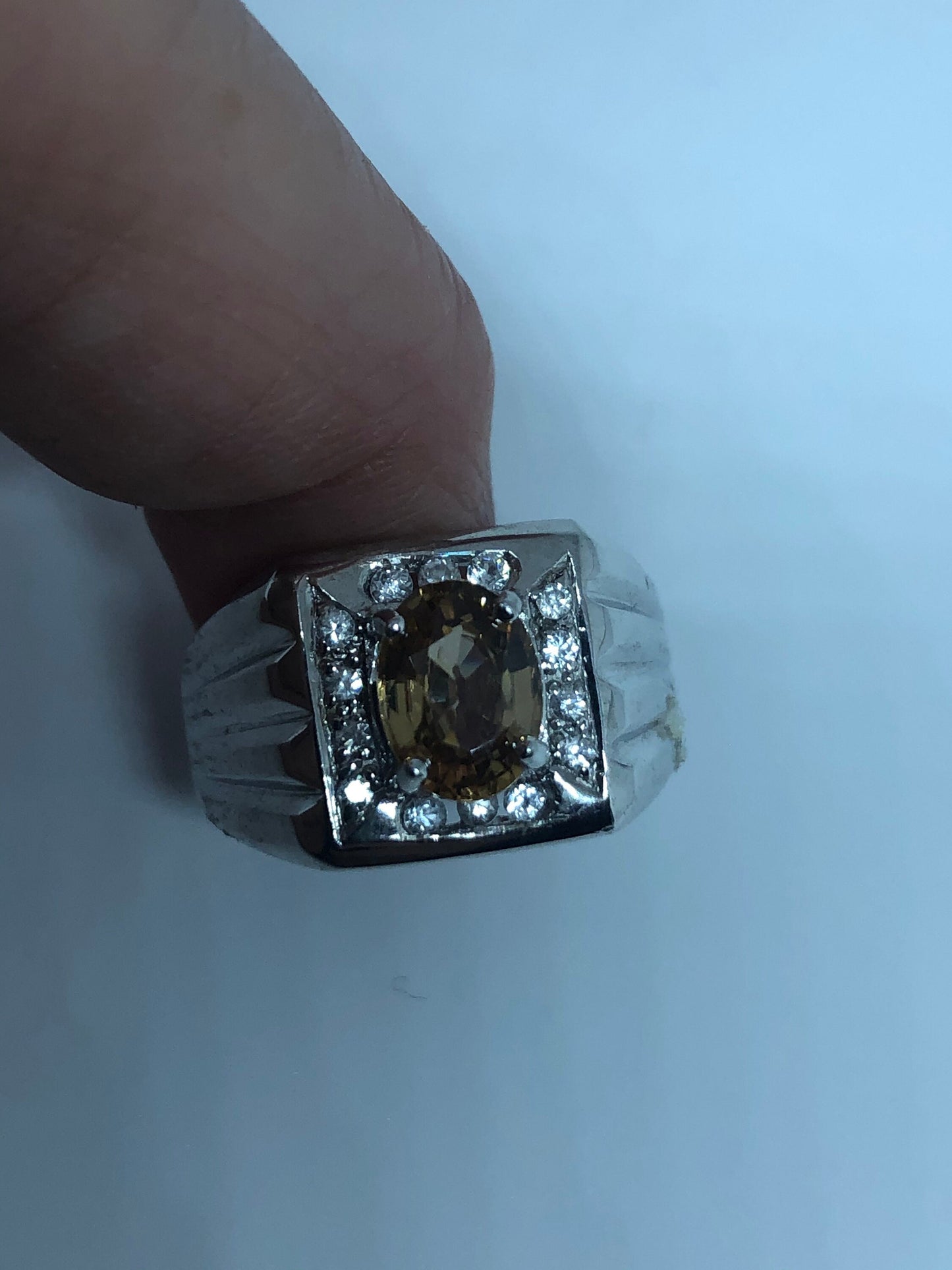 Vintage Citrine 925 Sterling Silver Gothic Ring Size 7