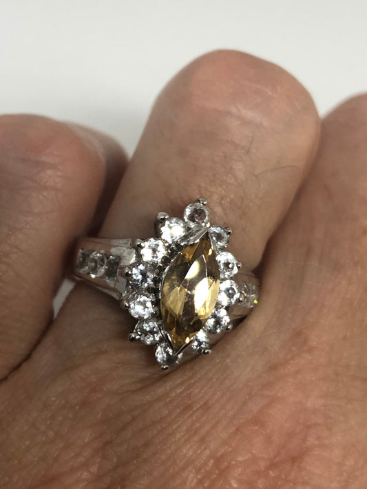 Vintage Citrine 925 Sterling Silver Gothic Ring Size 7