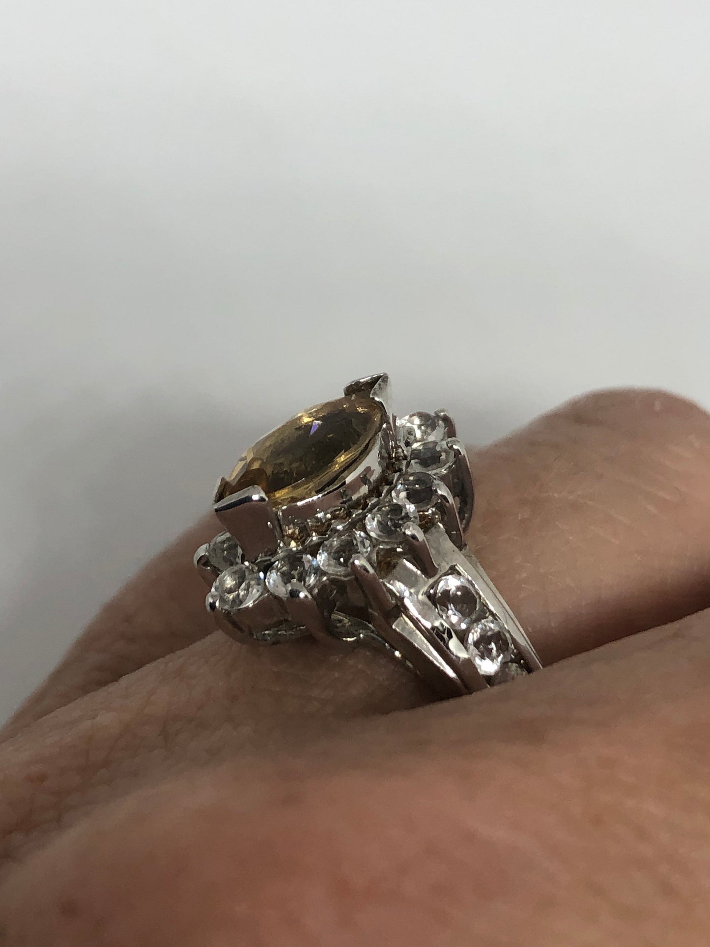 Vintage Citrine 925 Sterling Silver Gothic Ring Size 7