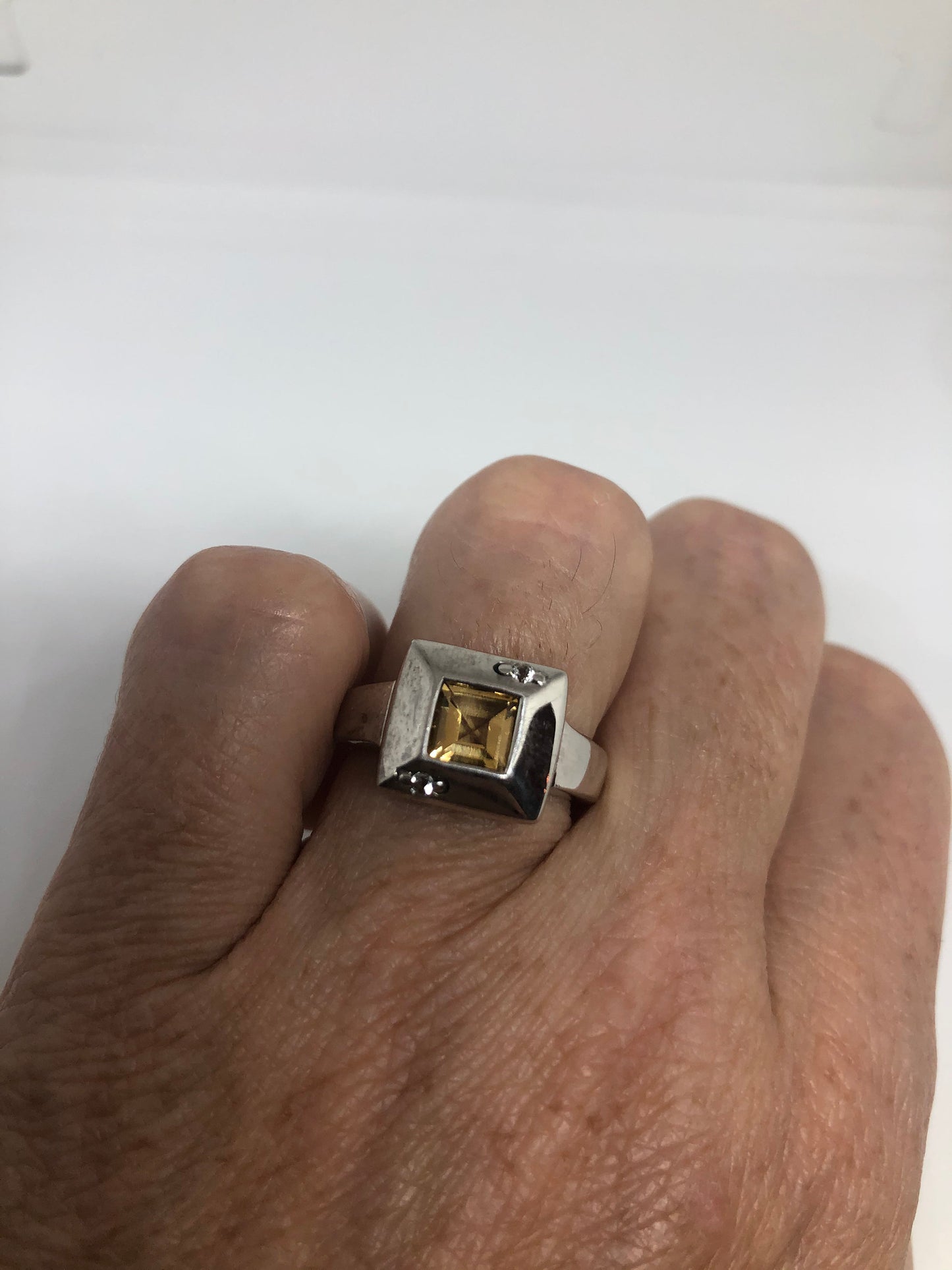 Vintage Citrine 925 Sterling Silver Gothic Ring Size 7