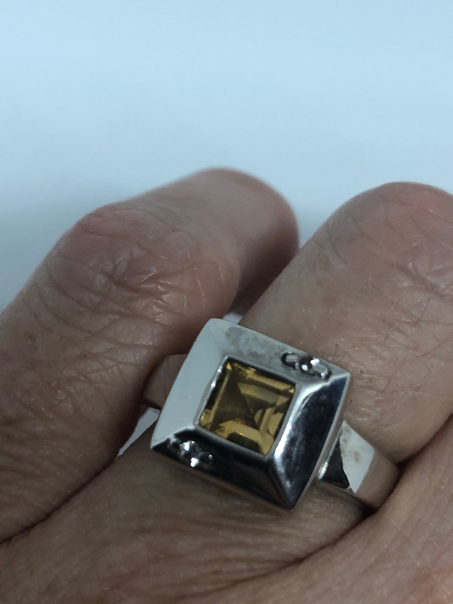 Vintage Citrine 925 Sterling Silver Gothic Ring Size 7